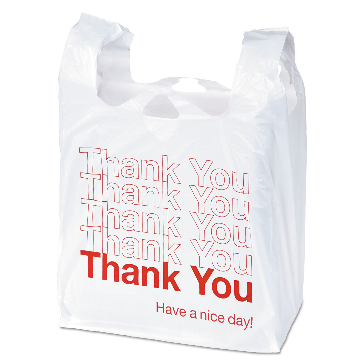  Universal UNV63036 Plastic Thank You Bags, 0.55 mil, 11.5 x 22, White/Red, 250/Box (UNV63036) 