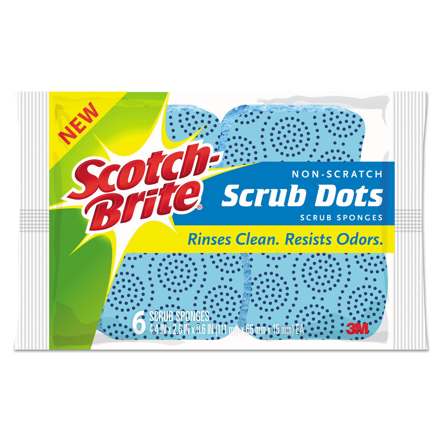 Scrub Dots Non-Scratch Scrub Sponges, 4 2/5 x 2 3/5, Blue, 6/Pack, 4 Pks/Ct