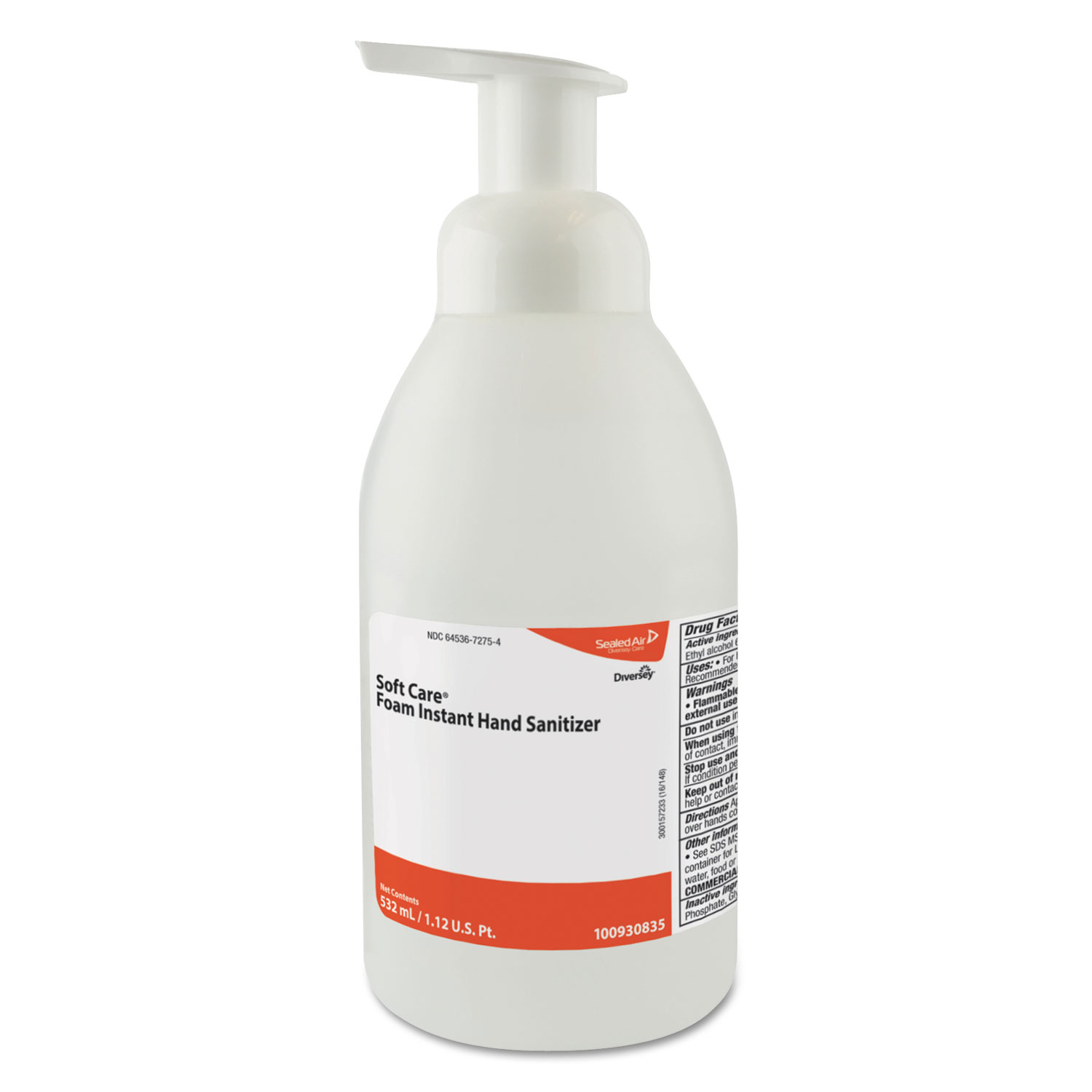  Diversey 100930835 Soft Care Foam Instant Hand Sanitizer, 532mL Pump Bottle, Clear,Alcohol,6/Carton (DVO100930835) 