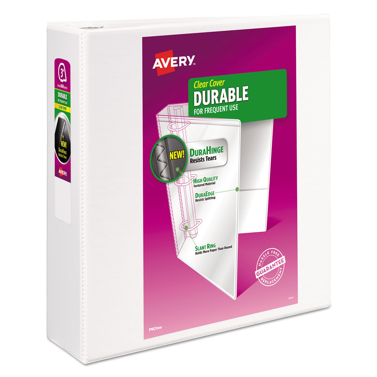  Avery 17030 Durable View Binder with DuraHinge and Slant Rings, 3 Rings, 3 Capacity, 11 x 8.5, White, 4/Pack (AVE17030) 