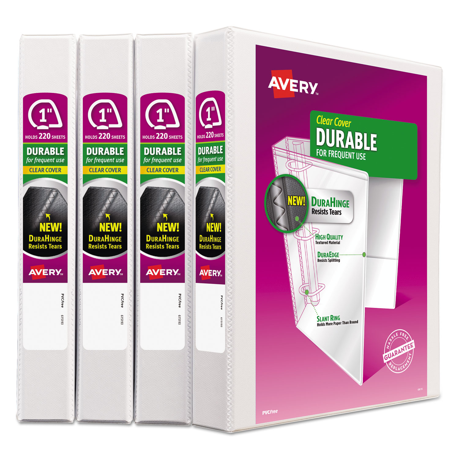  Avery 17575 Durable View Binder with DuraHinge and Slant Rings, 3 Rings, 1 Capacity, 11 x 8.5, White, 4/Pack (AVE17575) 