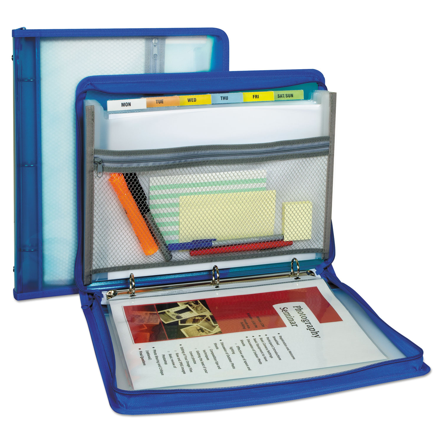 Zippered Binder with Expanding File, 10.88 x 1.5, Bright Blue