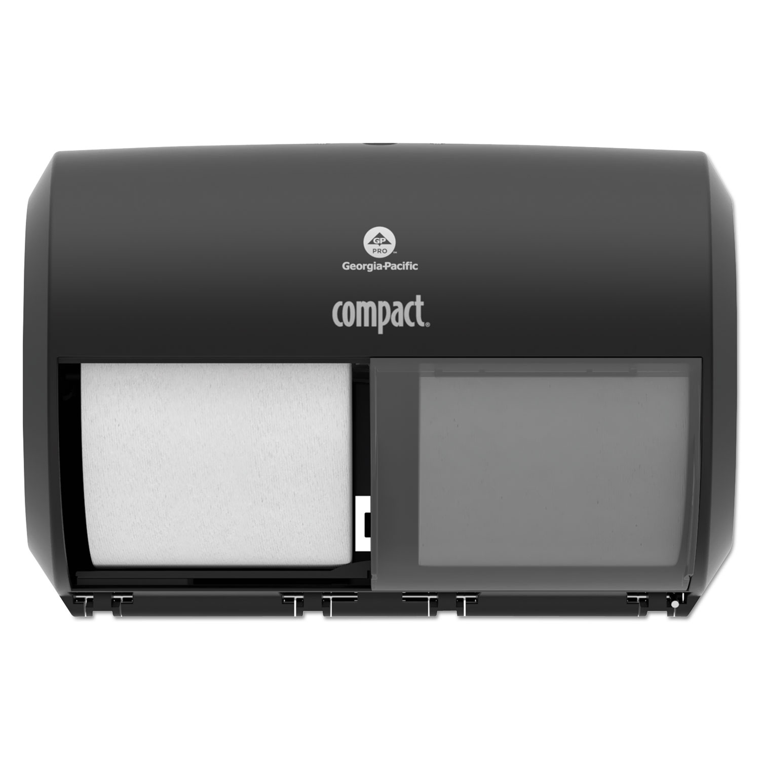 Compact Coreless Side-by-Side Double Roll Tissue Dispenser, 11.5 x 8, Black