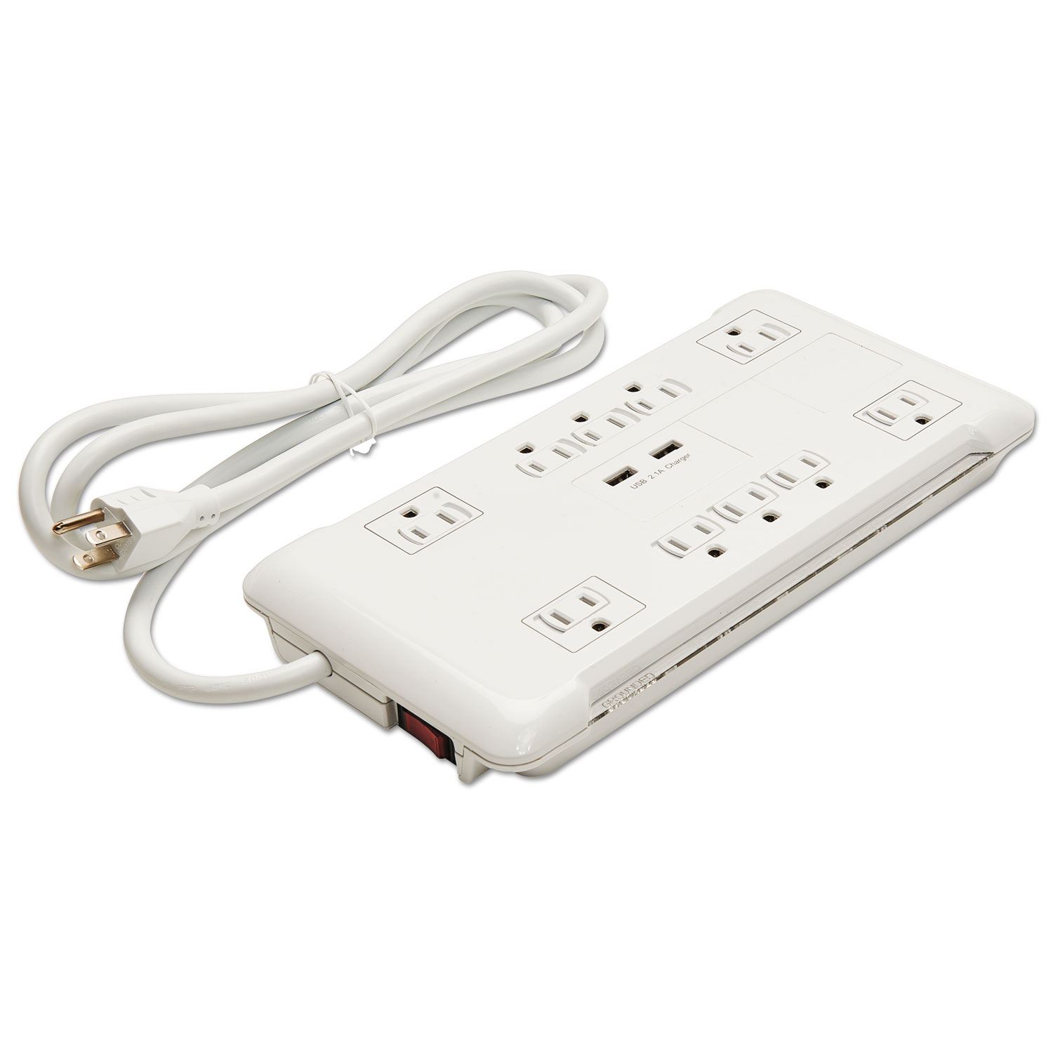  Innovera IVR71670 Slim Surge Protector, 10 Outlets/2 USB Charging Ports, 6 ft Cord, 2880 J, White (IVR71670) 
