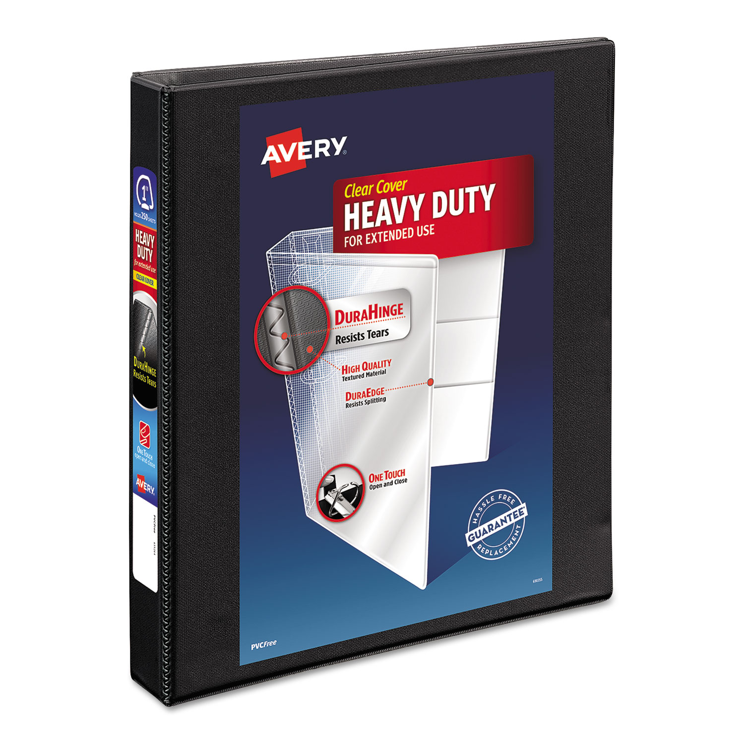 Heavy-Duty Non Stick View Binder with DuraHinge and Slant Rings, 3 Rings, 1" Capacity, 11 x 8.5, Black