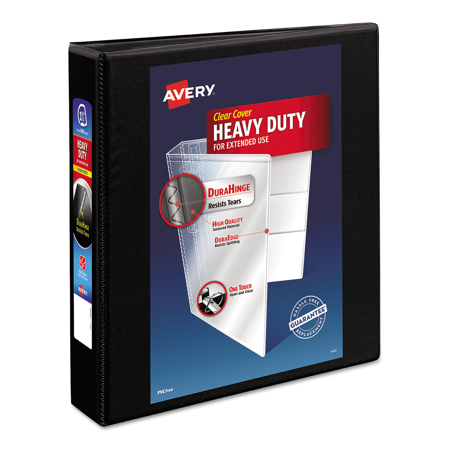 Avery 05400 Heavy-Duty Non Stick View Binder with DuraHinge and Slant Rings, 3 Rings, 1.5 Capacity, 11 x 8.5, Black (AVE05400) 