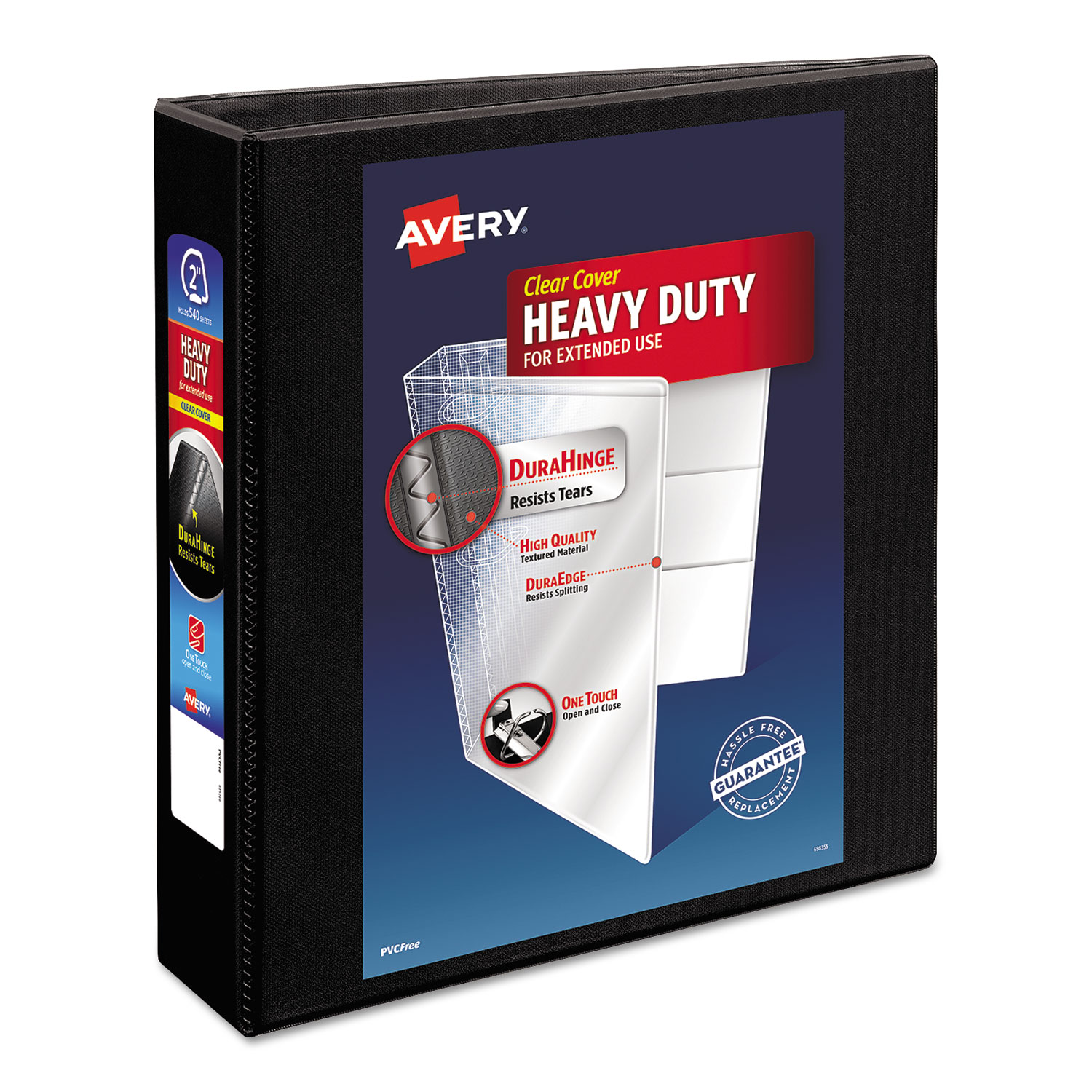  Avery 05500 Heavy-Duty Non Stick View Binder with DuraHinge and Slant Rings, 3 Rings, 2 Capacity, 11 x 8.5, Black (AVE05500) 