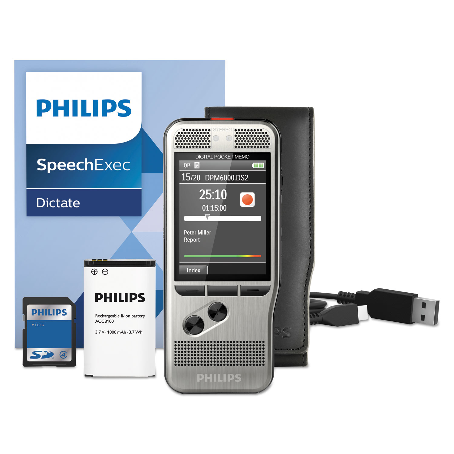  Philips DPM6000/02 Pocket Memo 6000 Digital Recorder, Push Button, 2GB, Silver (PSPDPM600002) 
