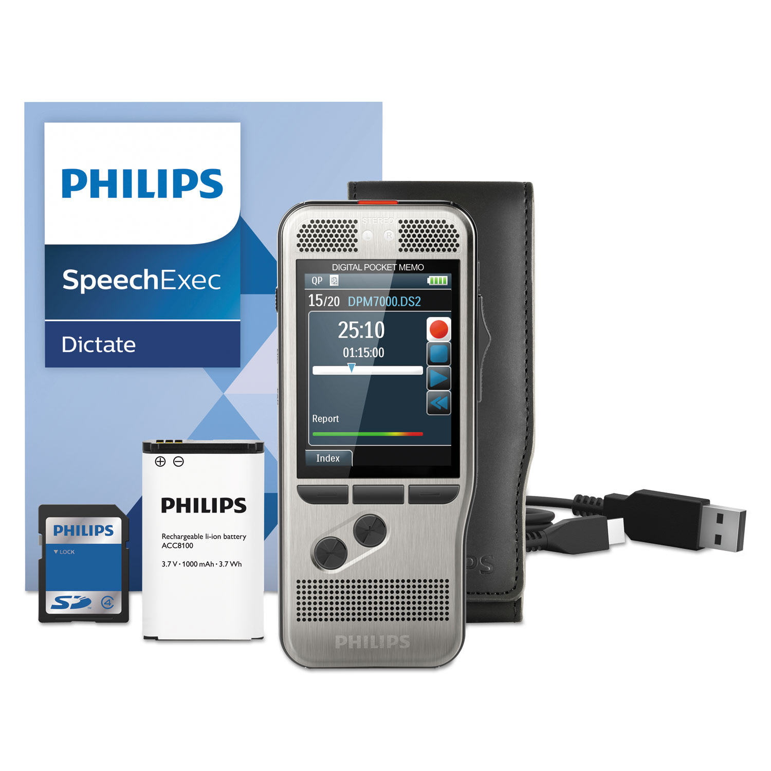 Philips® Pocket Memo 7000 Digital Recorder, Slide, 2GB, Silver