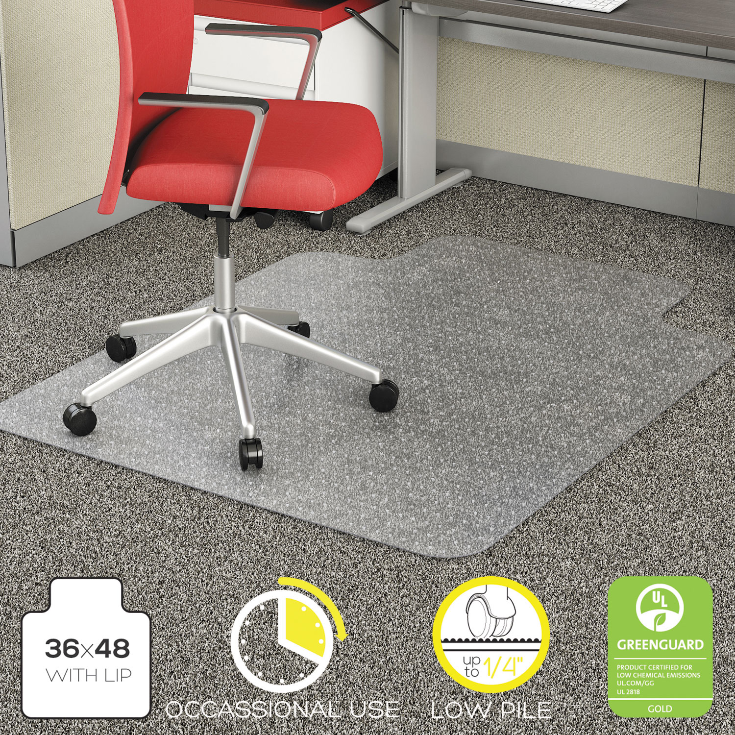  deflecto CM11112COM EconoMat Occasional Use Chair Mat, Low Pile Carpet, Roll, 36 x 48, Lipped, Clear (DEFCM11112COM) 