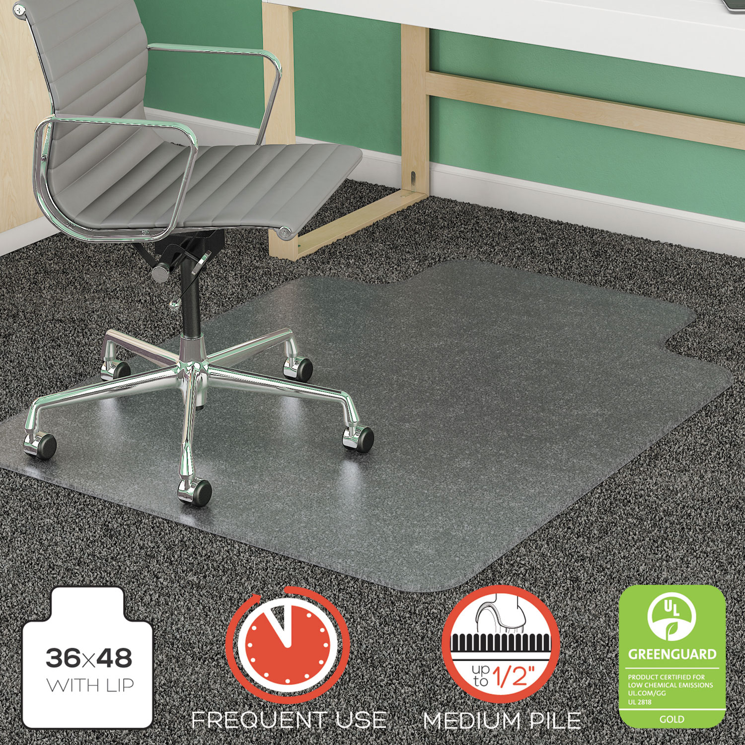  deflecto CM14113COM SuperMat Frequent Use Chair Mat, Med Pile Carpet, Roll, 36 x 48, Lipped, Clear (DEFCM14113COM) 