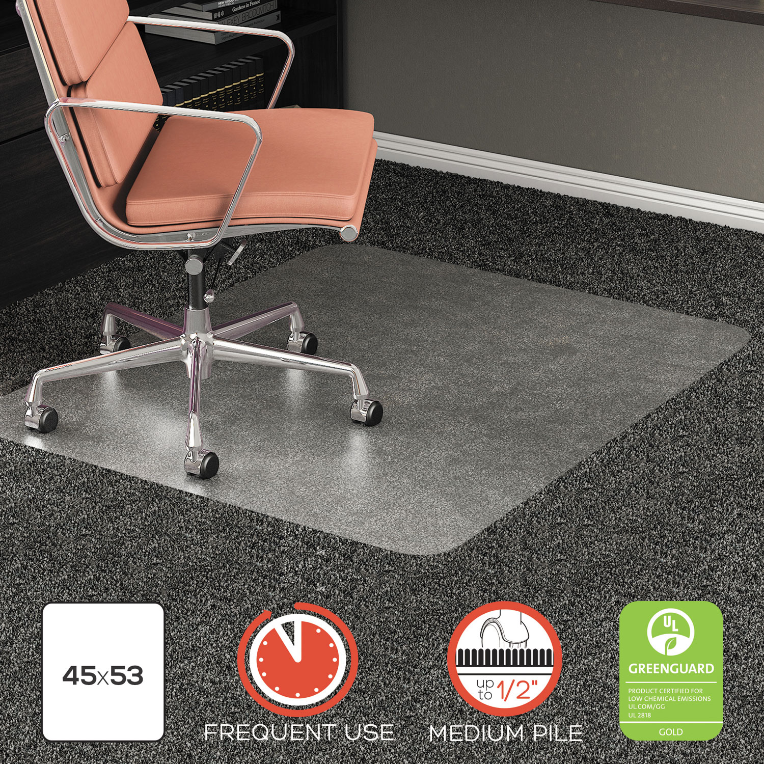 RollaMat Frequent Use Chair Mat for High Pile Carpet, 45 x 53, Clear