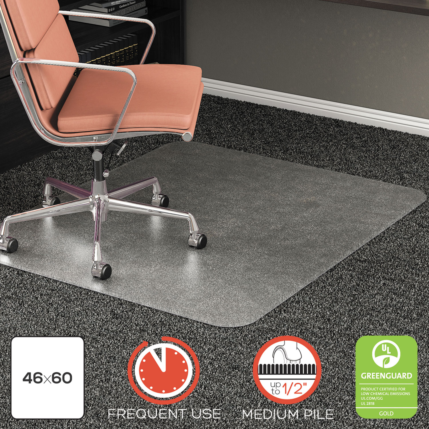RollaMat Frequent Use Chair Mat for High Pile Carpet, 46 x 60, Clear