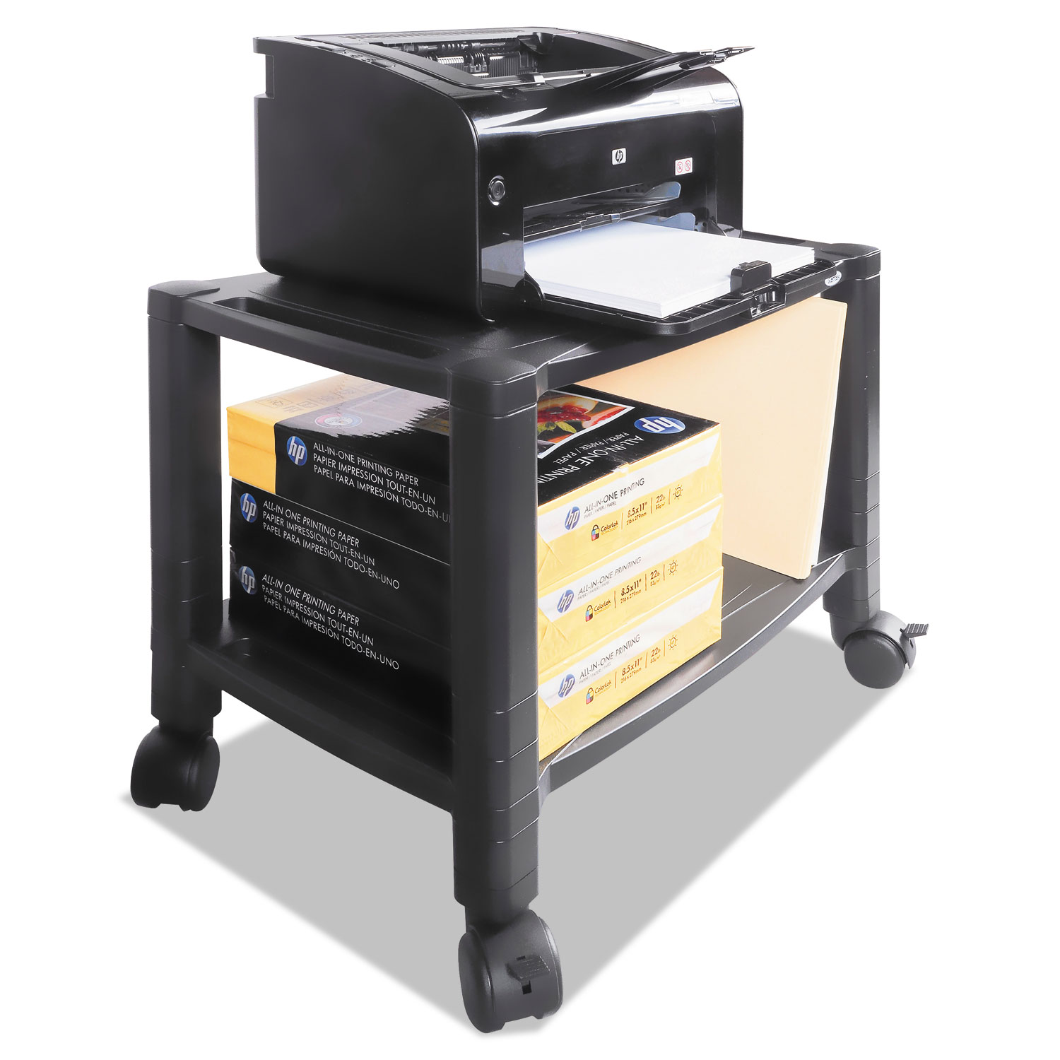  Kantek PS610 Mobile Printer Stand, Two-Shelf, 20w x 13.25d x 14.13h, Black (KTKPS610) 