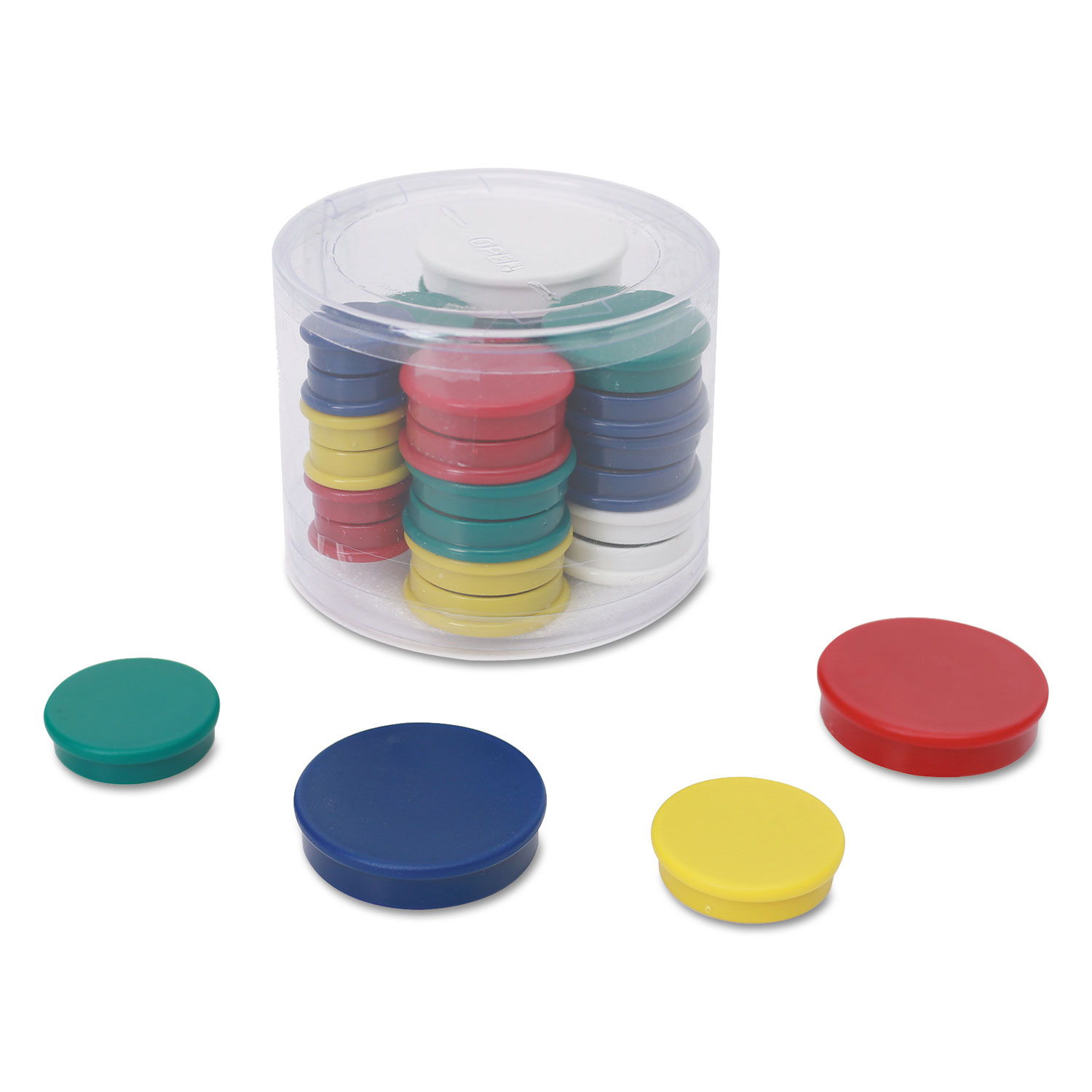 Assorted Magnets, 3/4 dai, 1 1/4 dia, 1 1/2 dia, Asst Colors, 30/Pack
