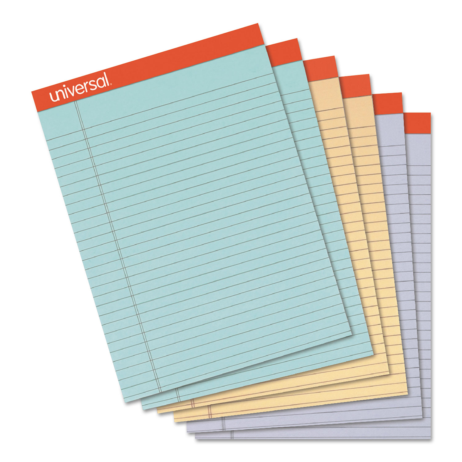  Universal UNV35878 Perforated Writing Pads, Wide/Legal Rule, 8.5 x 11.75, Assorted Sheet Colors, 50 Sheets, 6/Pack (UNV35878) 