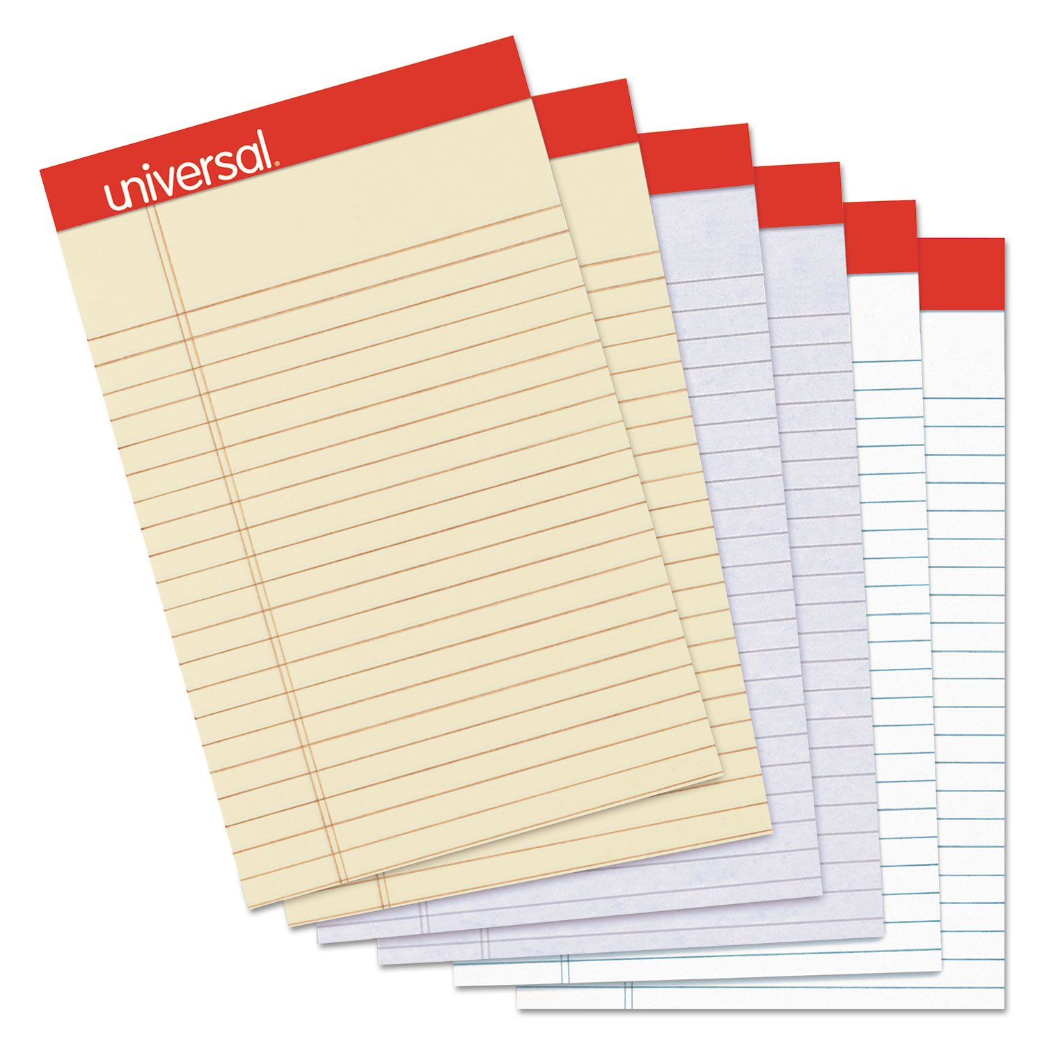  Universal UNV35895 Colored Perforated Writing Pads, Narrow Rule, 5 x 8, Assorted Sheet Colors, 50 Sheets, 6/Pack (UNV35895) 