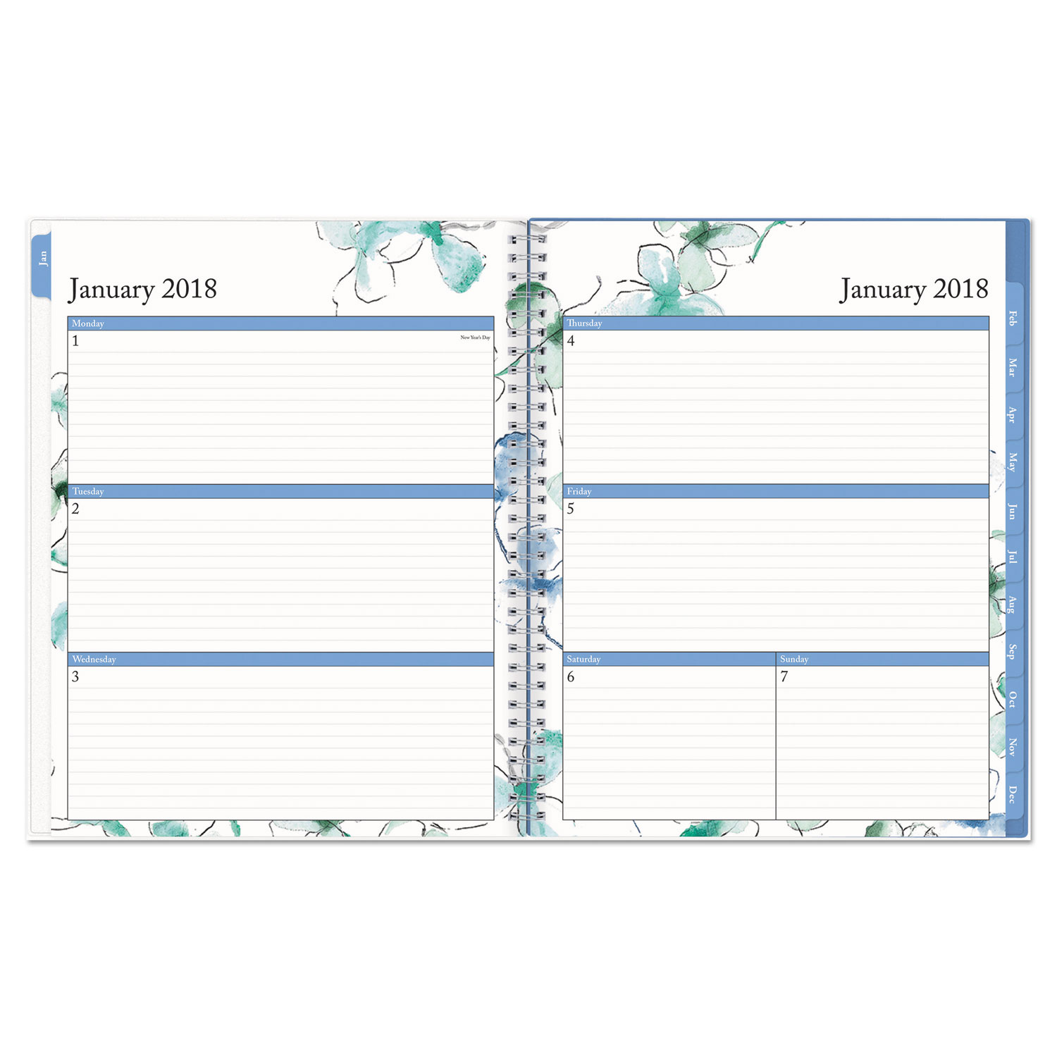 Lindley Weekly/Monthly Wirebound Planner, 8 1/2 x 11, White/Blue, 2018