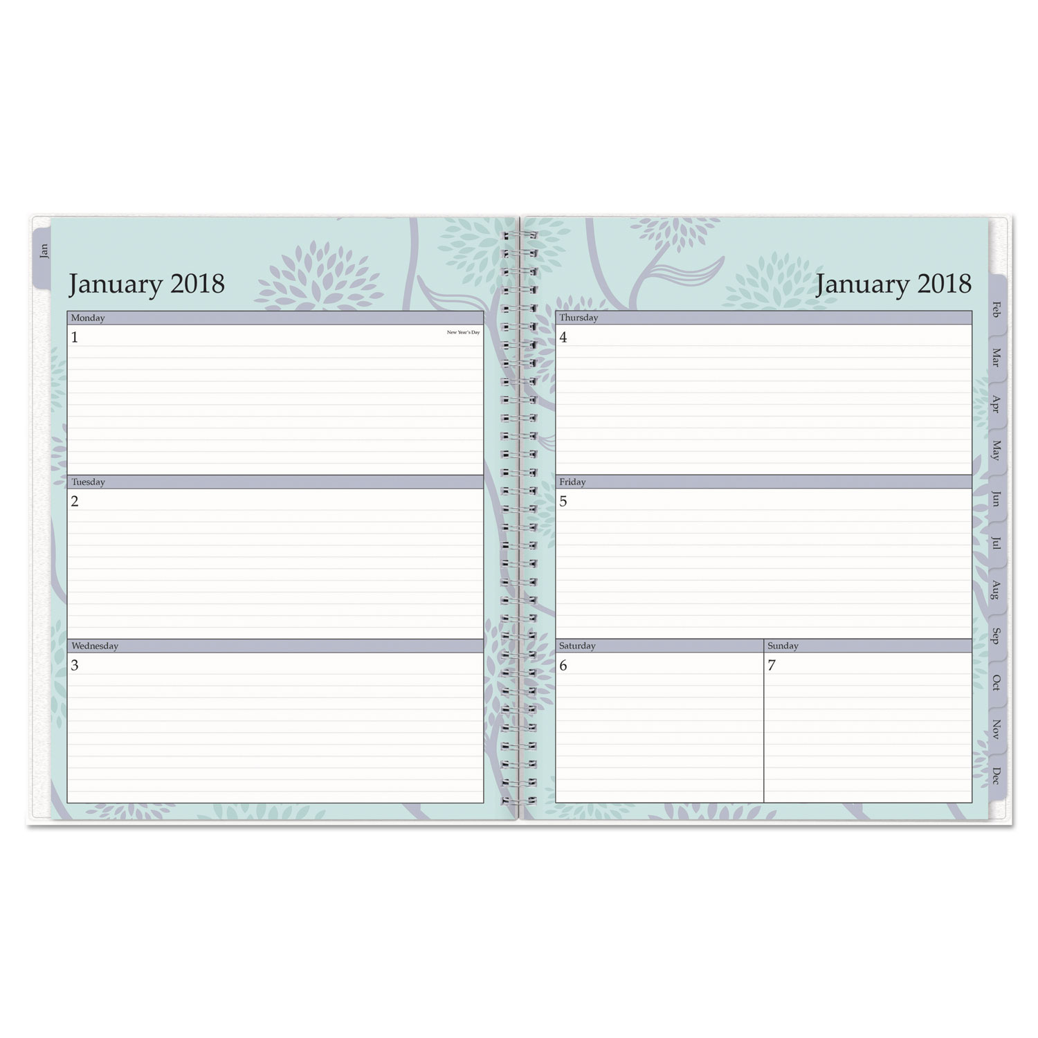 Rue Du Flore Weekly/Monthly Wirebound Planner, 8 1/2 x 11, Green/Lavender, 2018