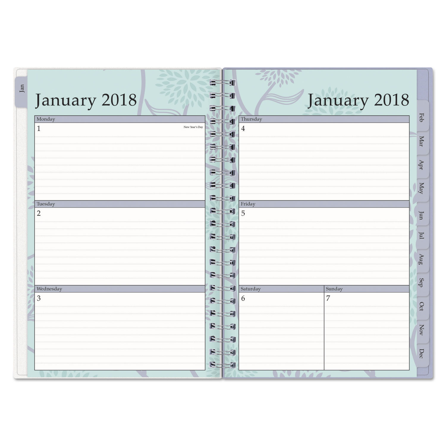 Rue Du Flore Weekly/Monthly Wirebound Planner, 5 x 8, Green/Lavender, 2018