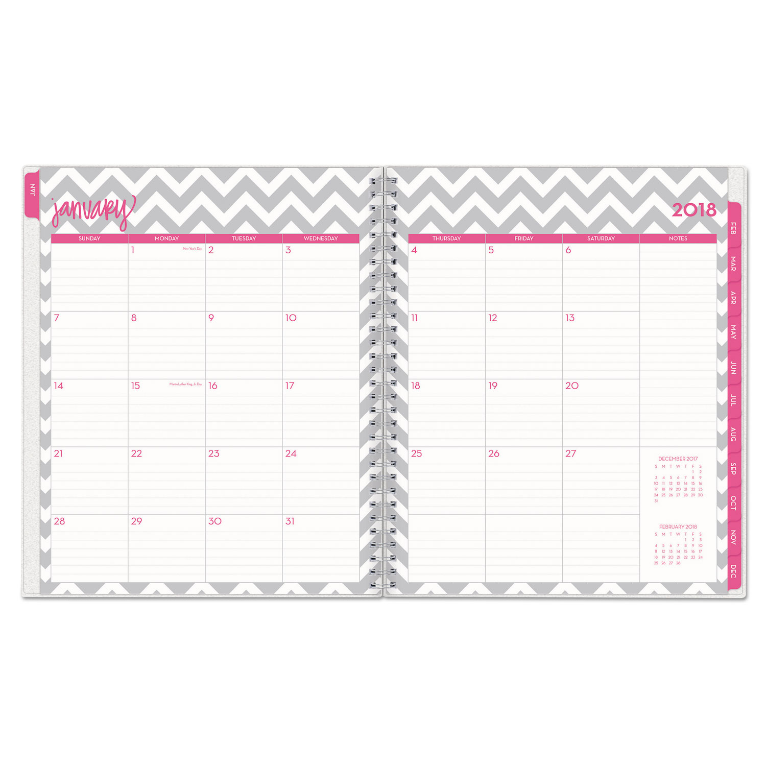 Dabney Lee Ollie Monthly Wirebound Planner, 8 x 10, Gray/White, 2018