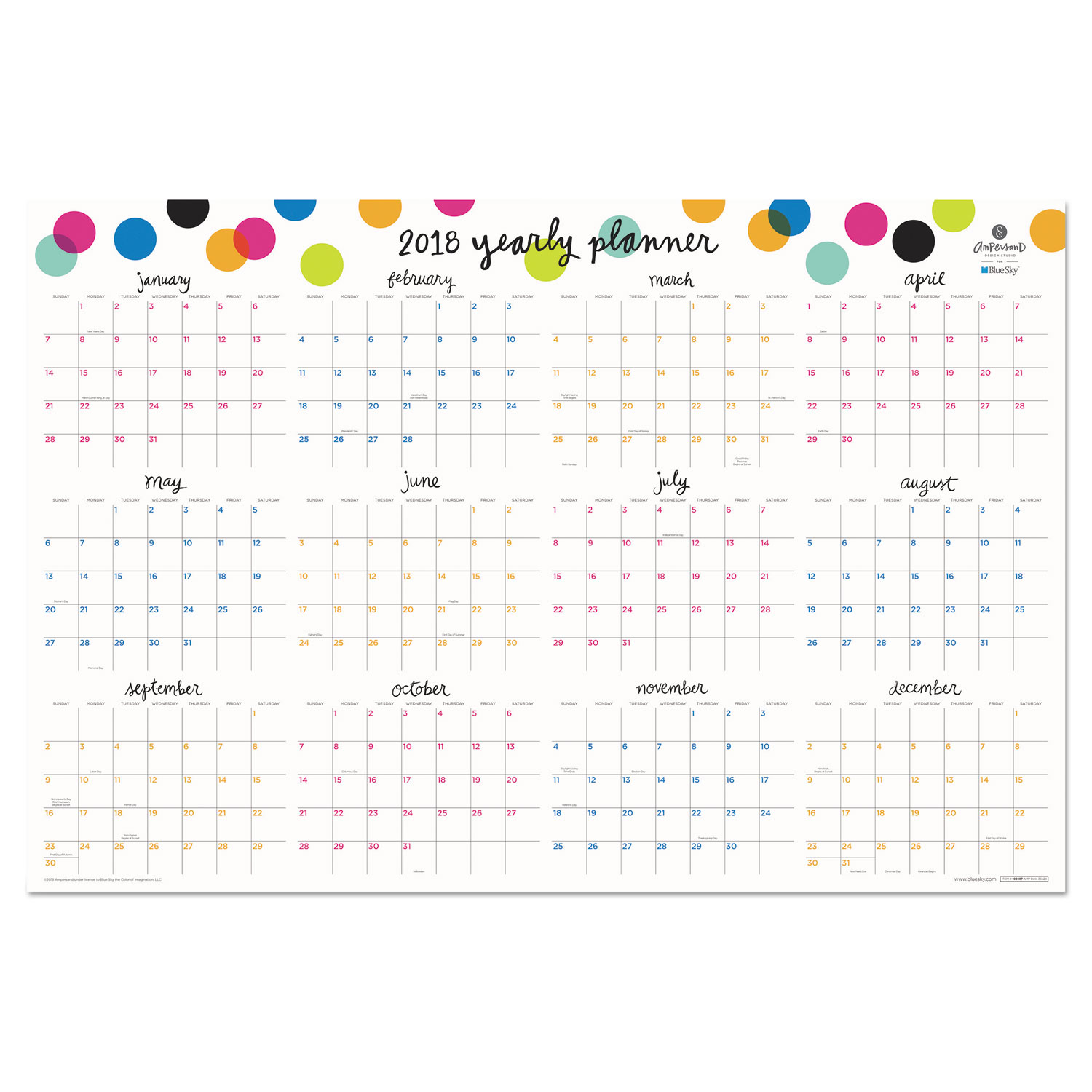 Ampersand Dots Laminated Wall Calendar, 36 x 24, 2017-2018