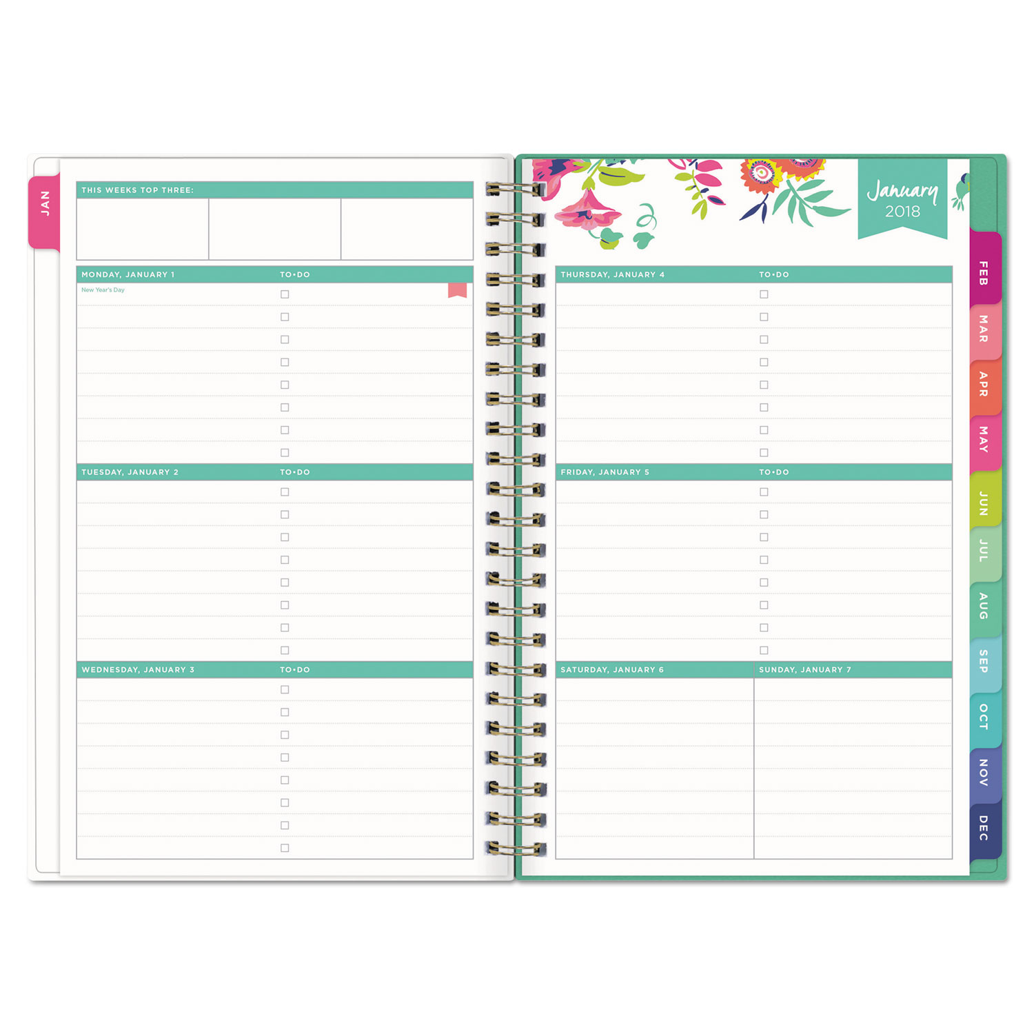 Day Designer CYO Weekly/Monthly Planner, 5 x 8, White/Floral, 2018