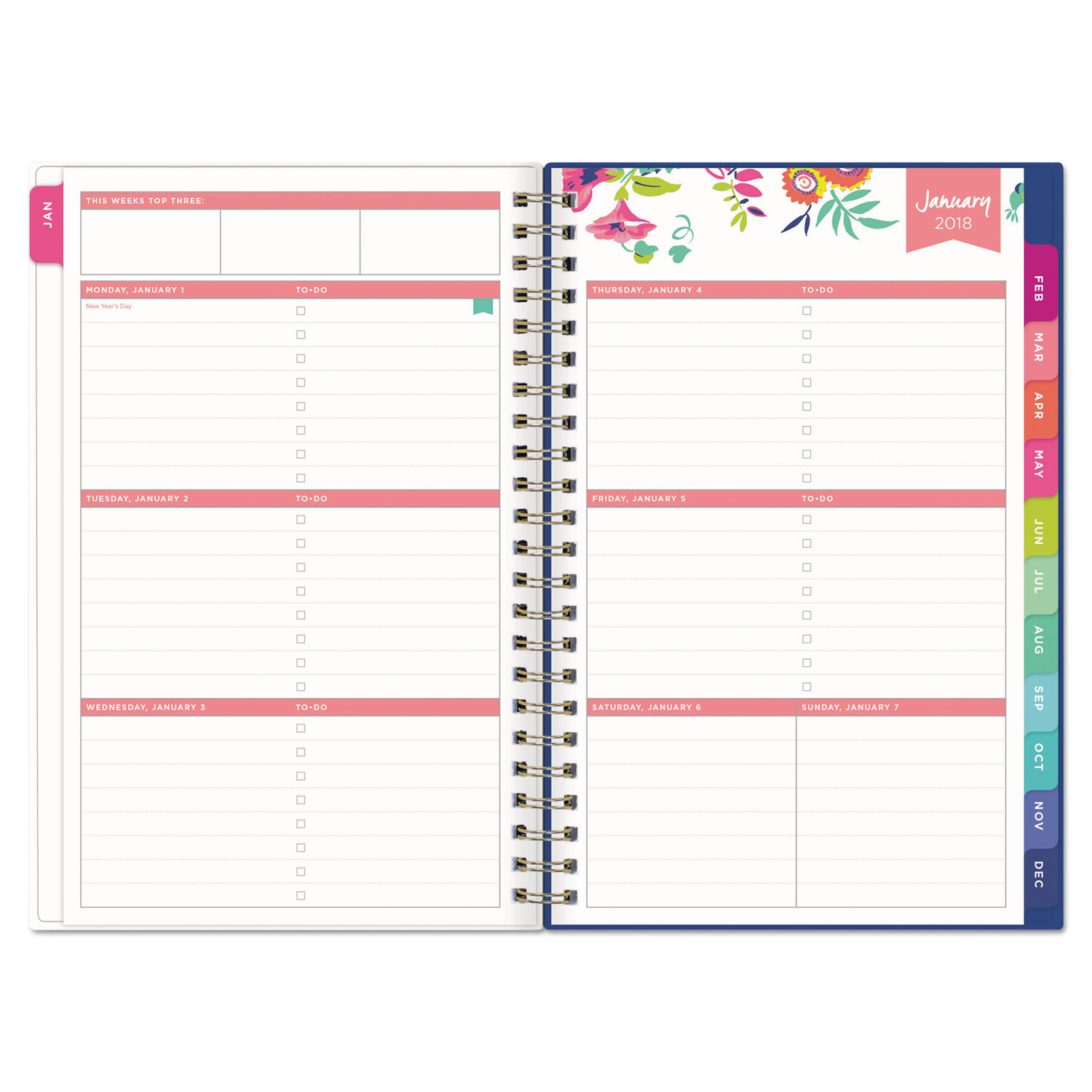 Day Designer CYO Weekly/Monthly Planner, 5 x 8, Navy/Floral, 2018