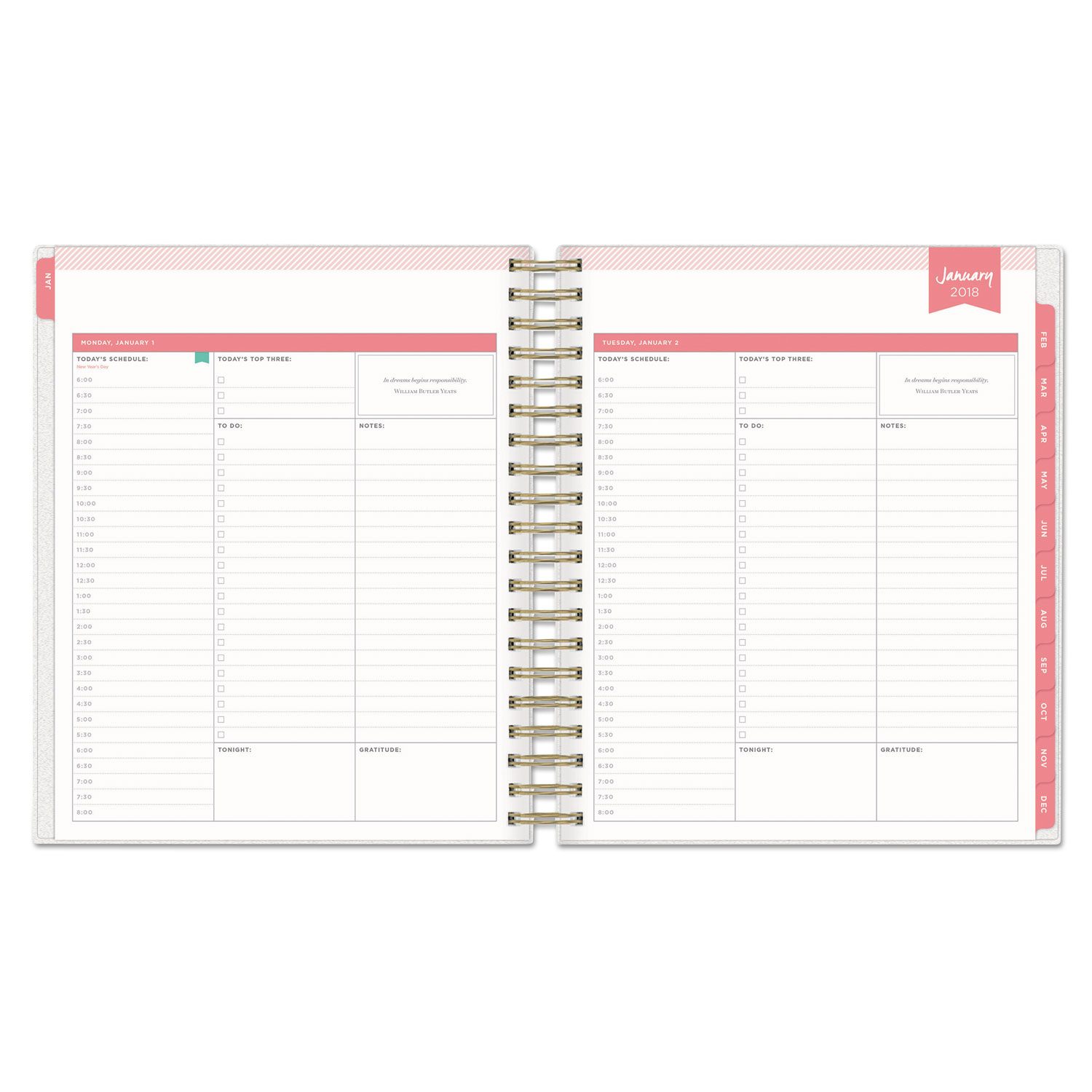 Day Designer Daily/Monthly Planner, 8 x 10, Navy/White, 2018