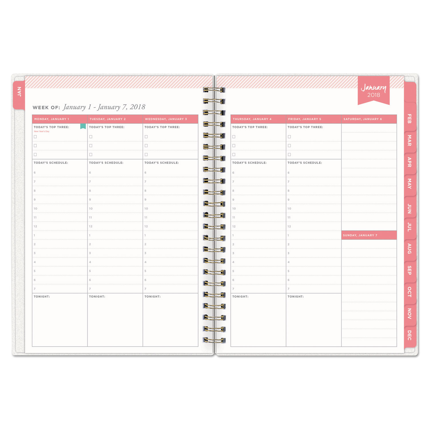 Day Designer Weekly/Monthly Notes Planner, 5 7/8 x 8 5/8, Gold/White, 2018