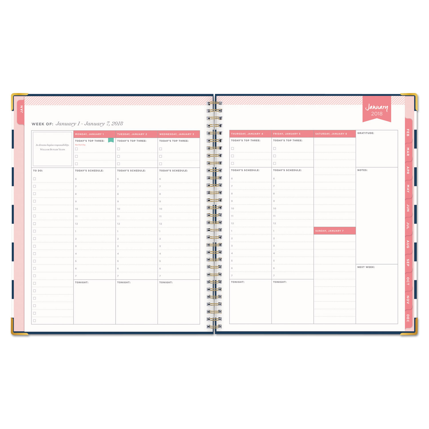 Day Designer Gold Corner Weekly/Monthly Planner, 8 x 10, Navy/White, 2018