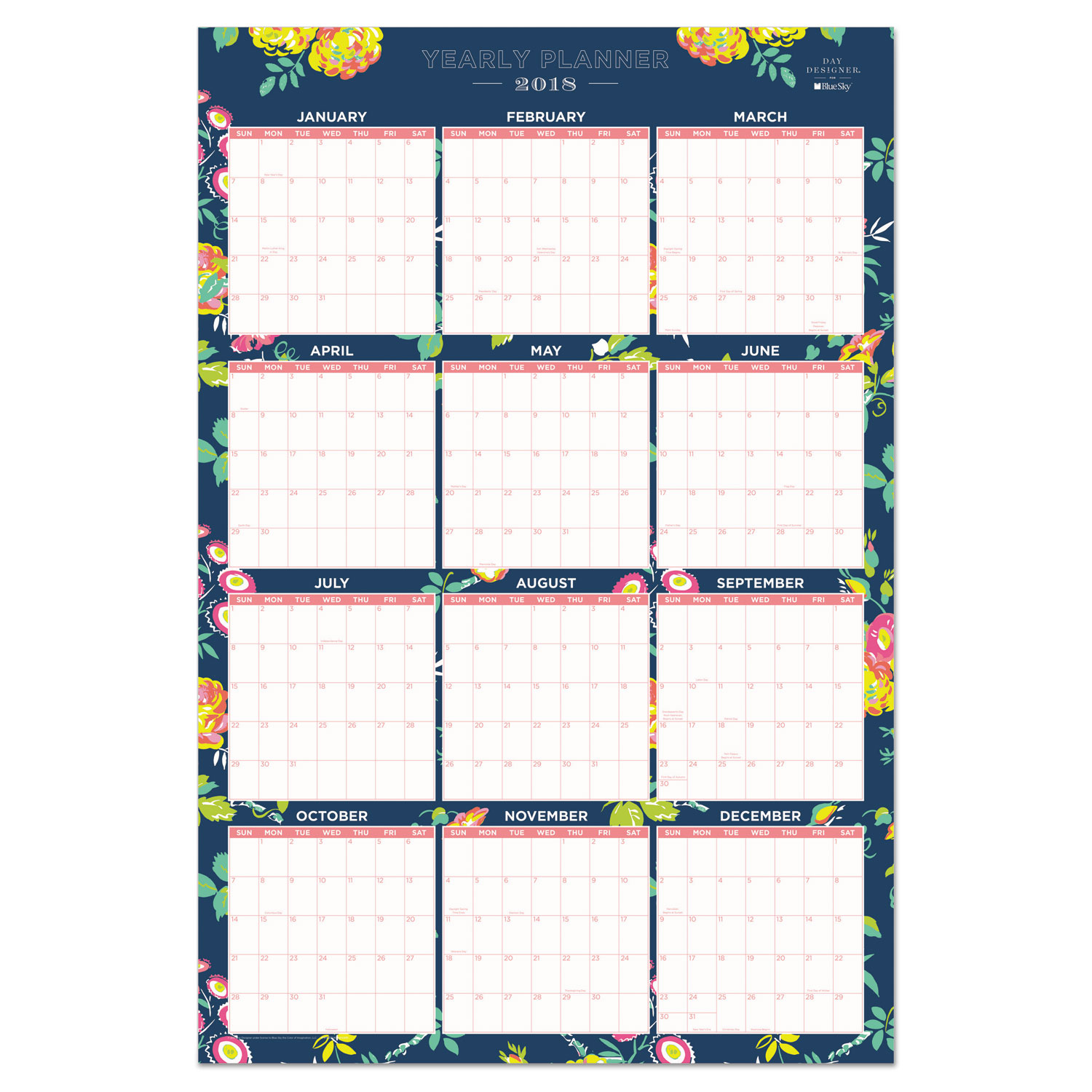 Day Designer Laminated Wall Calendar, 36 x 24, 2018