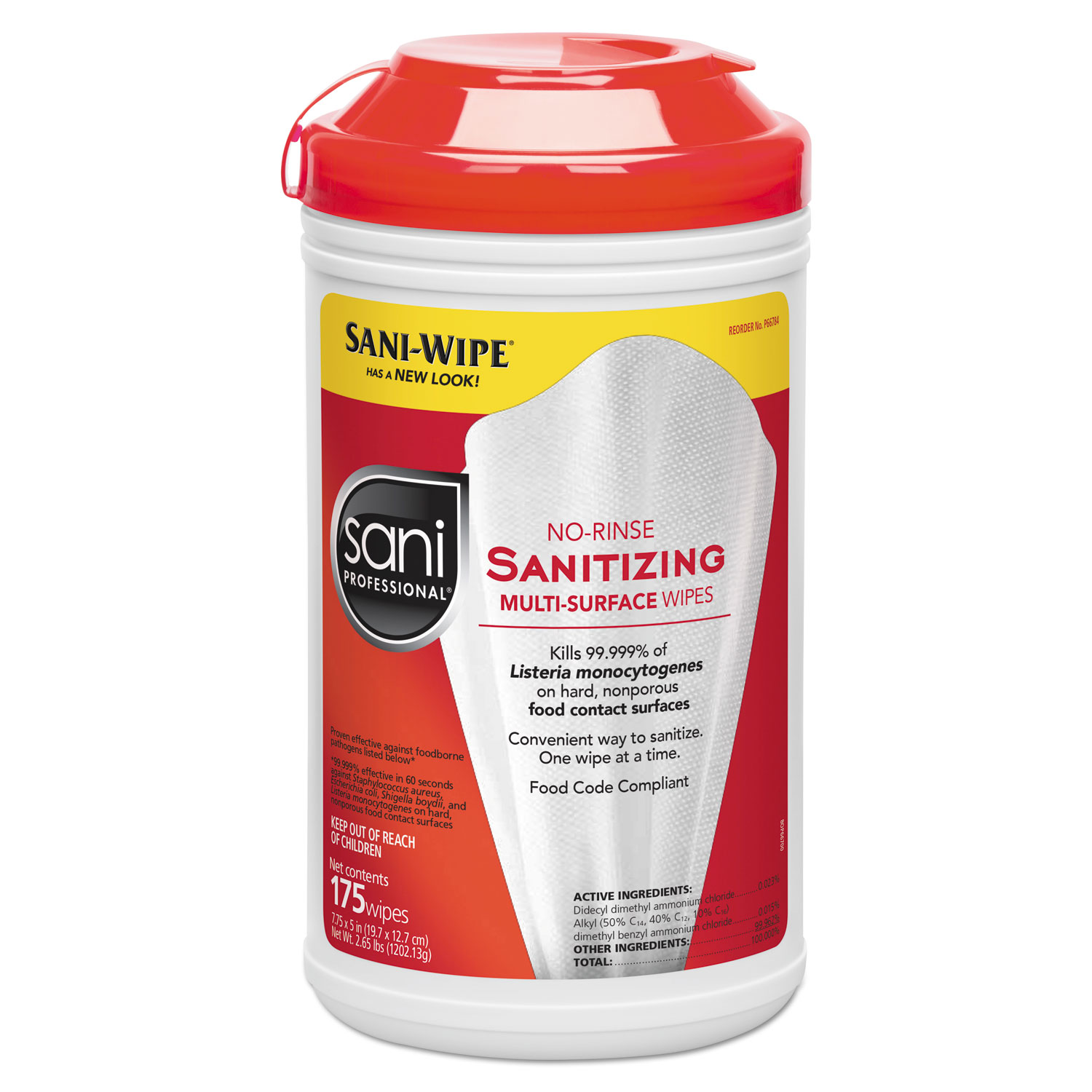  Sani Professional P66784 No-Rinse Sanitizing Multi-Surface Wipes, White, 175/Container, 6/Carton (NICP66784) 