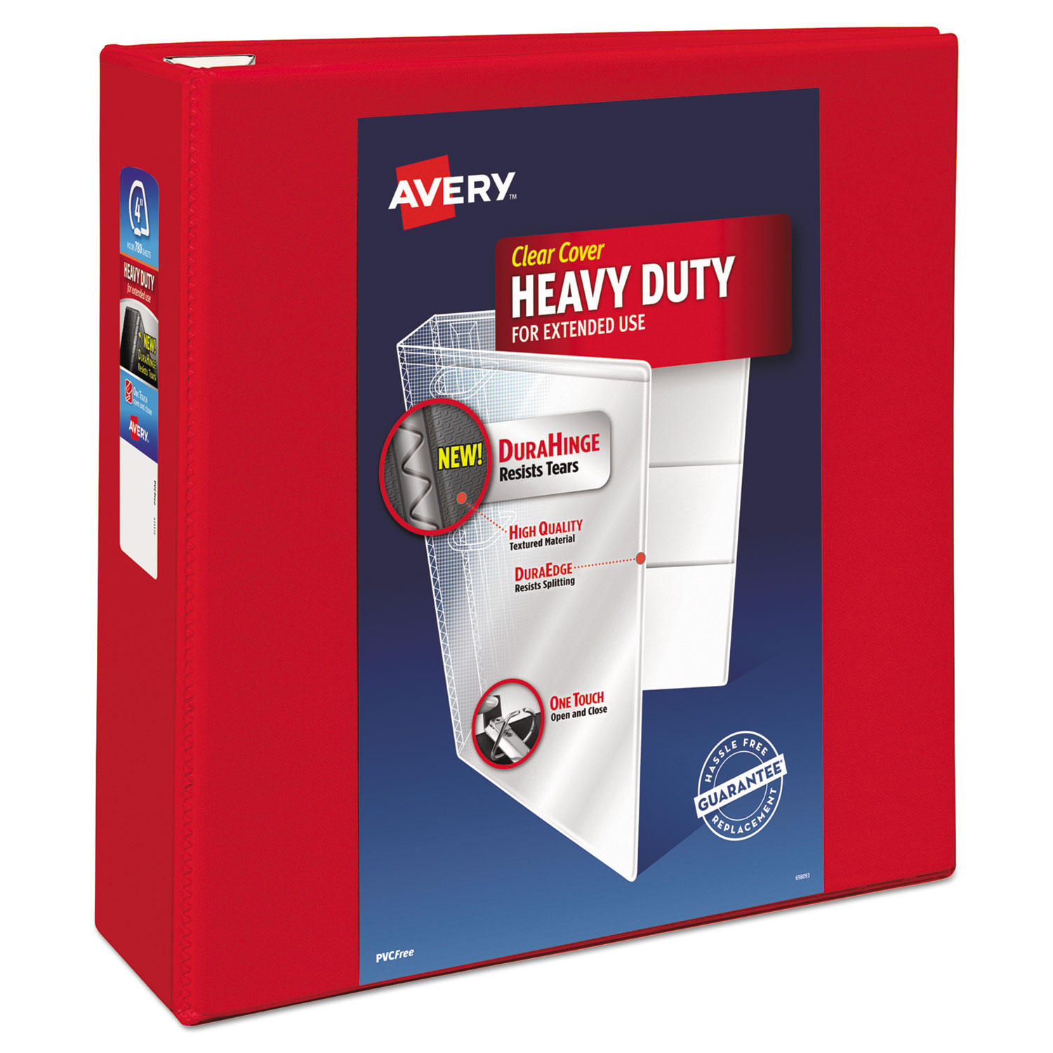 Heavy-Duty View Binder with DuraHinge and Locking One Touch EZD Rings, 3 Rings, 4" Capacity, 11 x 8.5, Red