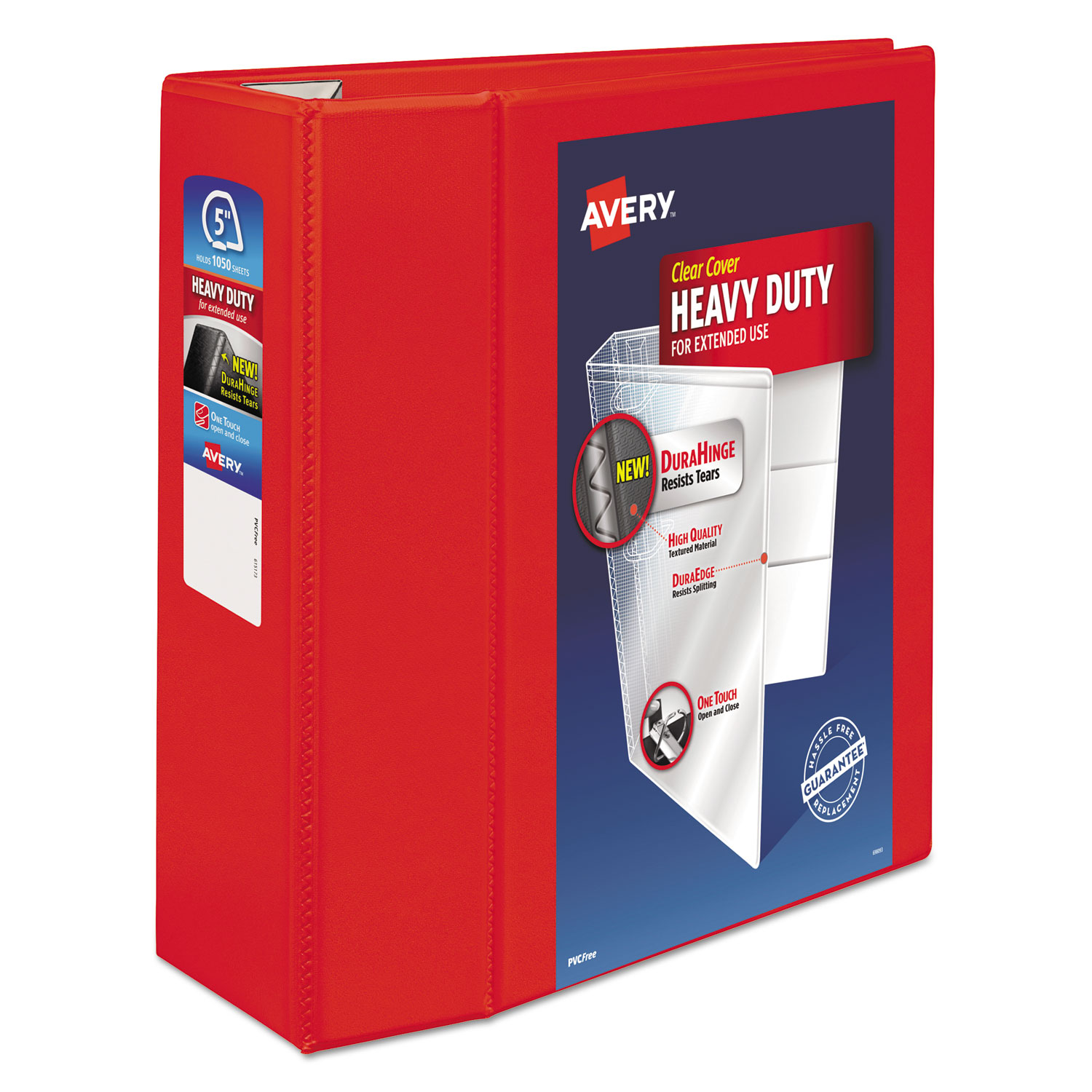  Avery 79327 Heavy-Duty View Binder with DuraHinge and Locking One Touch EZD Rings, 3 Rings, 5 Capacity, 11 x 8.5, Red (AVE79327) 