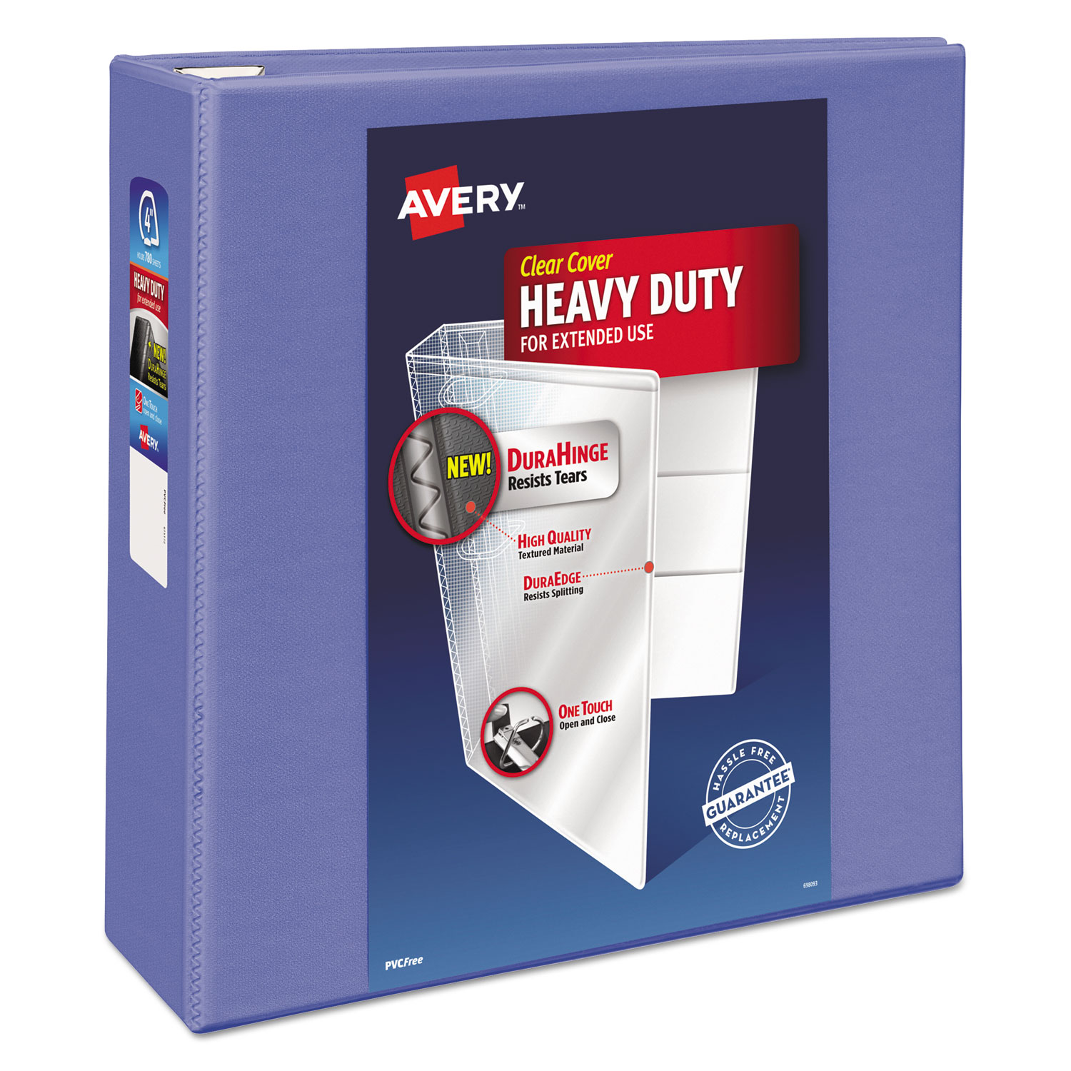 Avery® Heavy-Duty View Binder with DuraHinge and Locking One Touch EZD Rings, 3 Rings, 4 Capacity, 11 x 8.5, Periwinkle