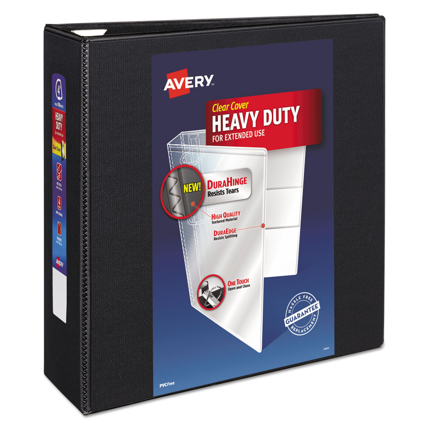 Heavy-Duty View Binder with DuraHinge and Locking One Touch EZD Rings, 3 Rings, 4" Capacity, 11 x 8.5, Black