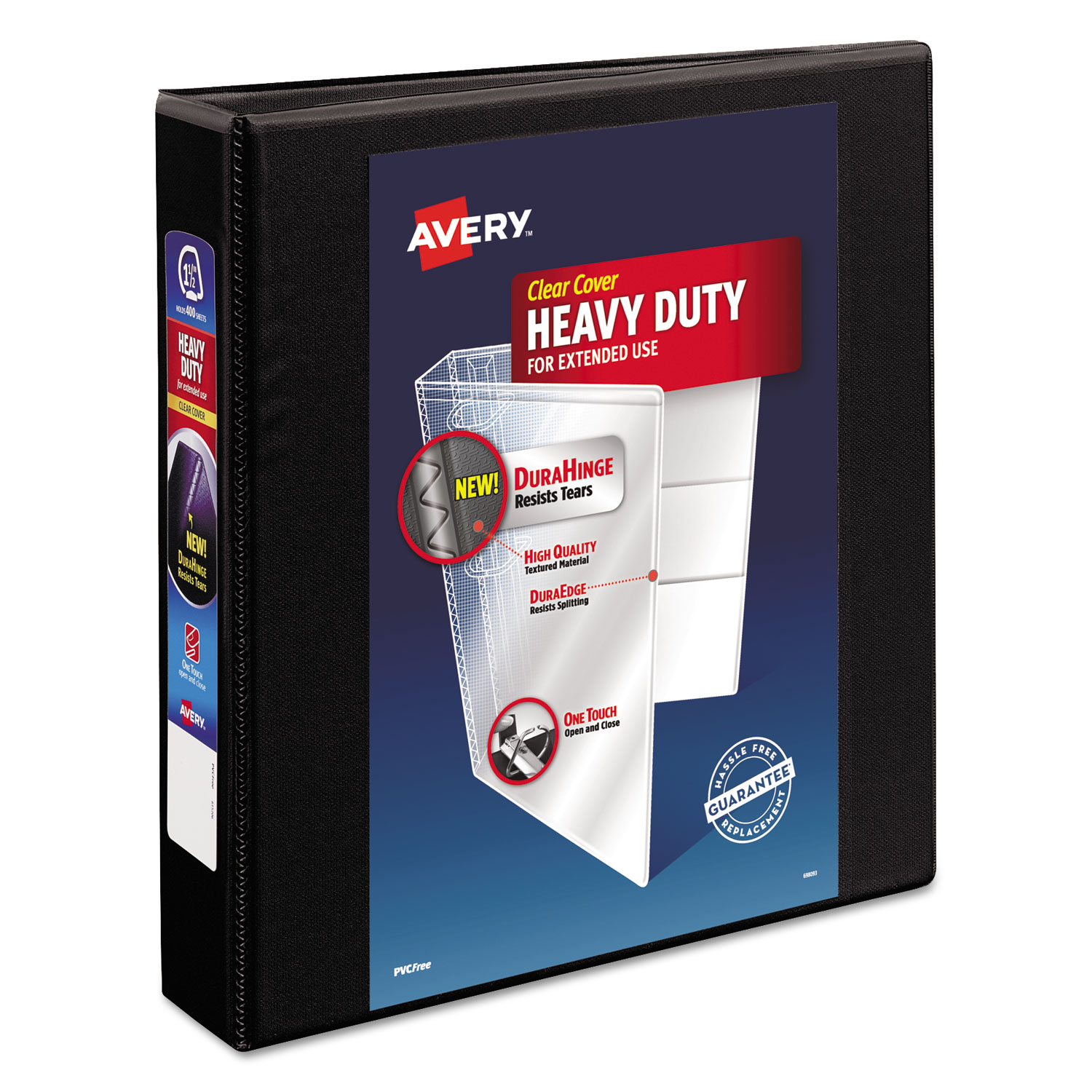 Heavy-Duty View Binder with DuraHinge and One Touch EZD Rings, 3 Rings, 1.5" Capacity, 11 x 8.5, Black