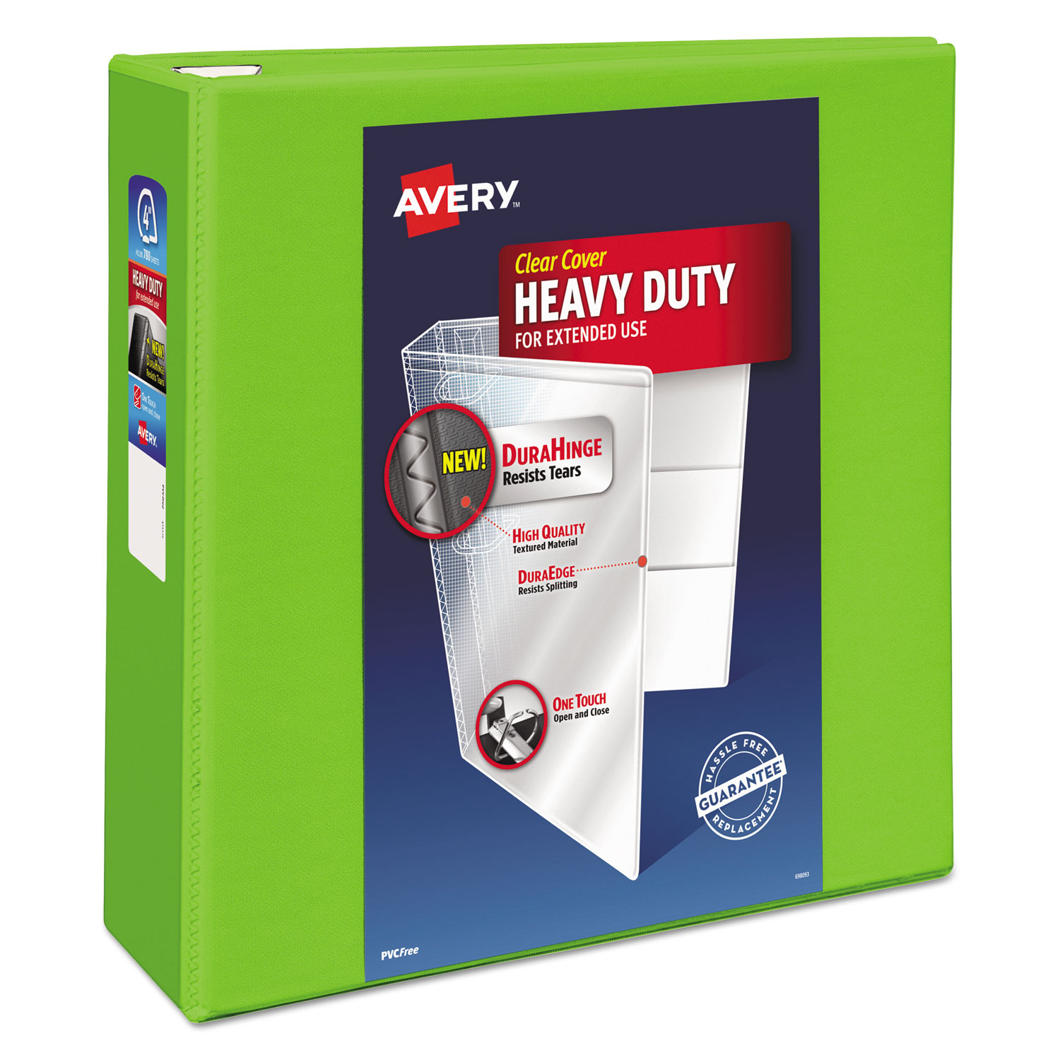  Avery 79812 Heavy-Duty View Binder with DuraHinge and Locking One Touch EZD Rings, 3 Rings, 4 Capacity, 11 x 8.5, Chartreuse (AVE79812) 