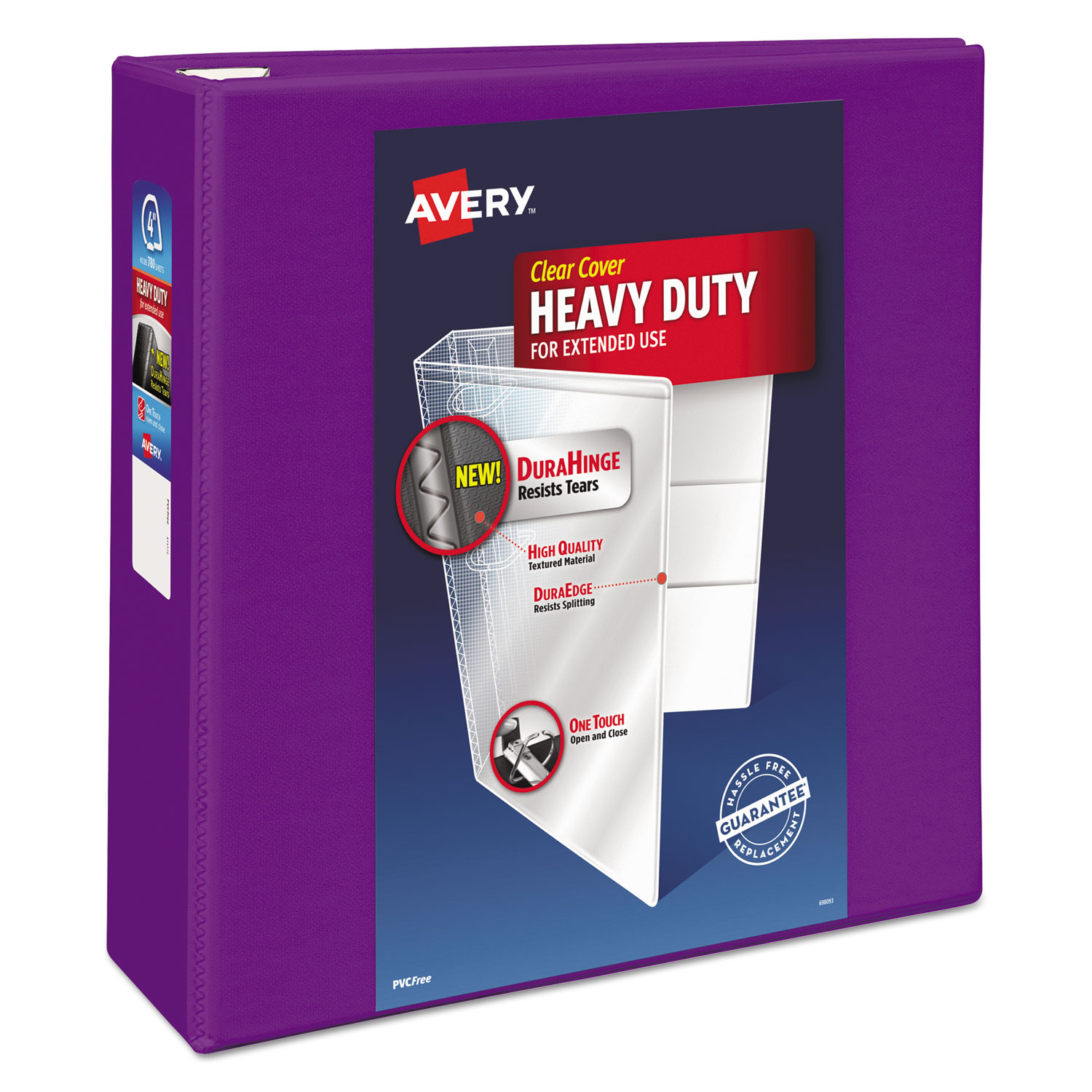 Heavy-Duty View Binder with DuraHinge and Locking One Touch EZD Rings, 3 Rings, 4" Capacity, 11 x 8.5, Purple