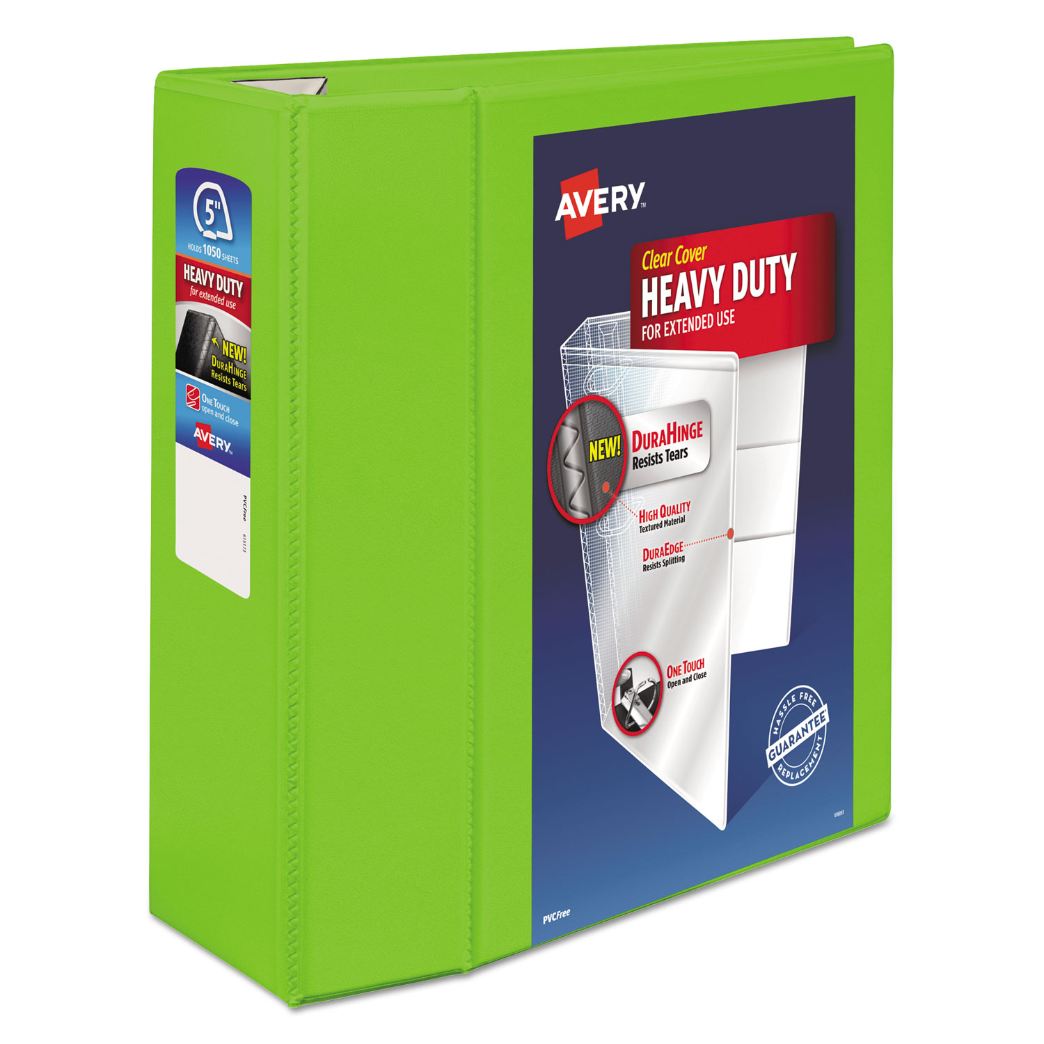  Avery 79815 Heavy-Duty View Binder with DuraHinge and Locking One Touch EZD Rings, 3 Rings, 5 Capacity, 11 x 8.5, Chartreuse (AVE79815) 