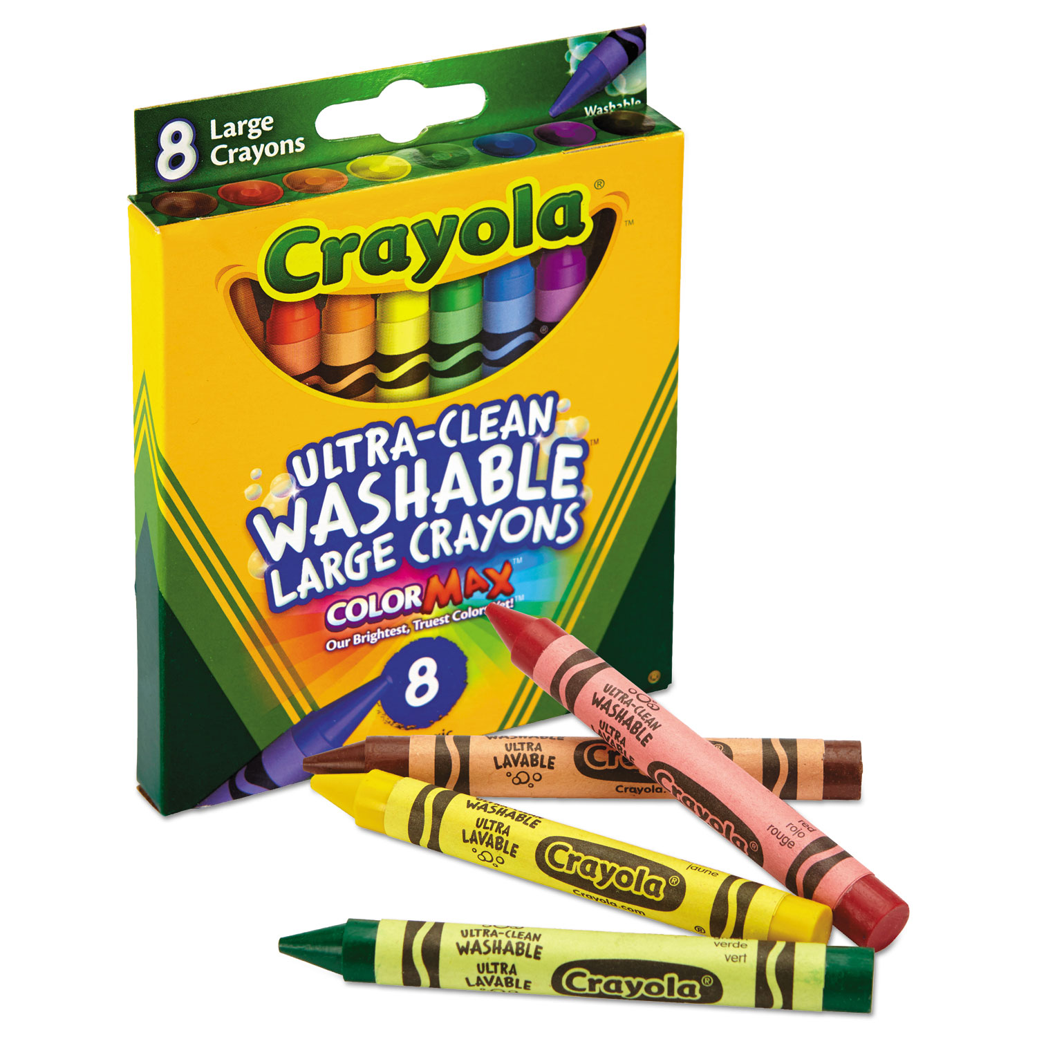 Ultra-Clean Washable Crayons, Large, 8 Colors/Box - mastersupplyonline