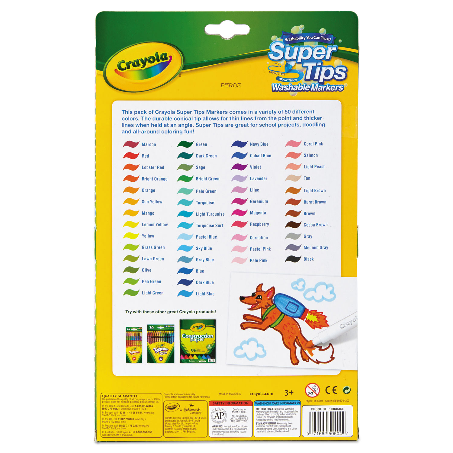 Washable Super Tips Markers, Fine/Broad Bullet Tips, Assorted Colors,  50/Set - mastersupplyonline