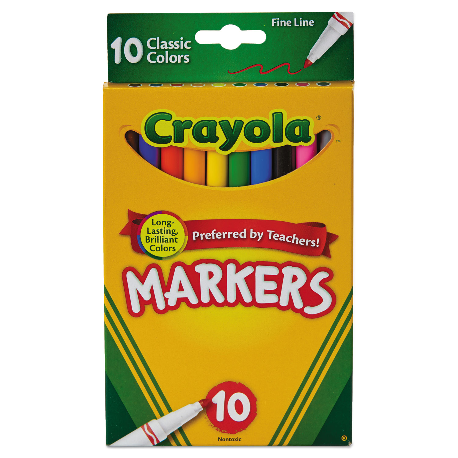  Crayola 587726 Non-Washable Marker, Fine Bullet Tip, Assorted Colors, 10/Pack (CYO587726) 