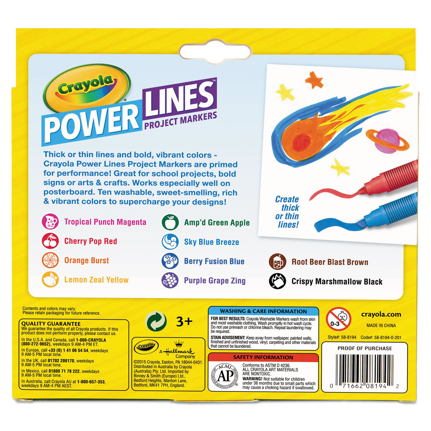 Powerlines Washable Project Markers with Scents, 10/Set
