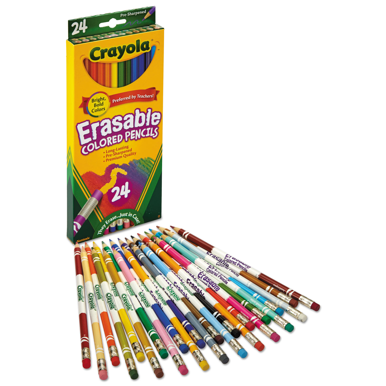 Erasable Color Pencil Set, 3.3 mm, 2B, Assorted Lead and Barrel Colors,  24/Pack - BOSS Office and Computer Products