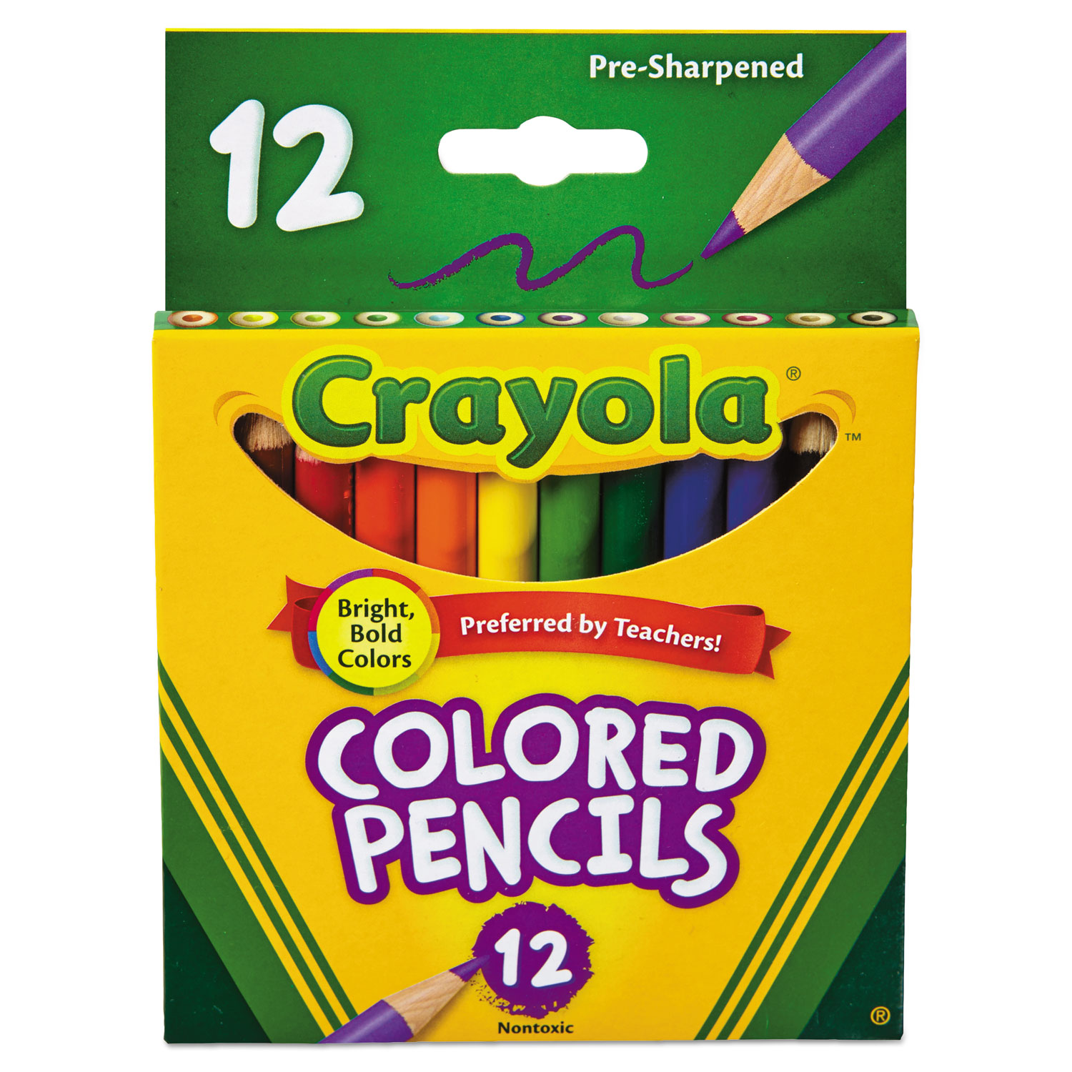  Crayola 684112 Short-Length Colored Pencil Set, 3.3 mm, 2B (#1), Assorted Lead/Barrel Colors, Dozen (CYO684112) 