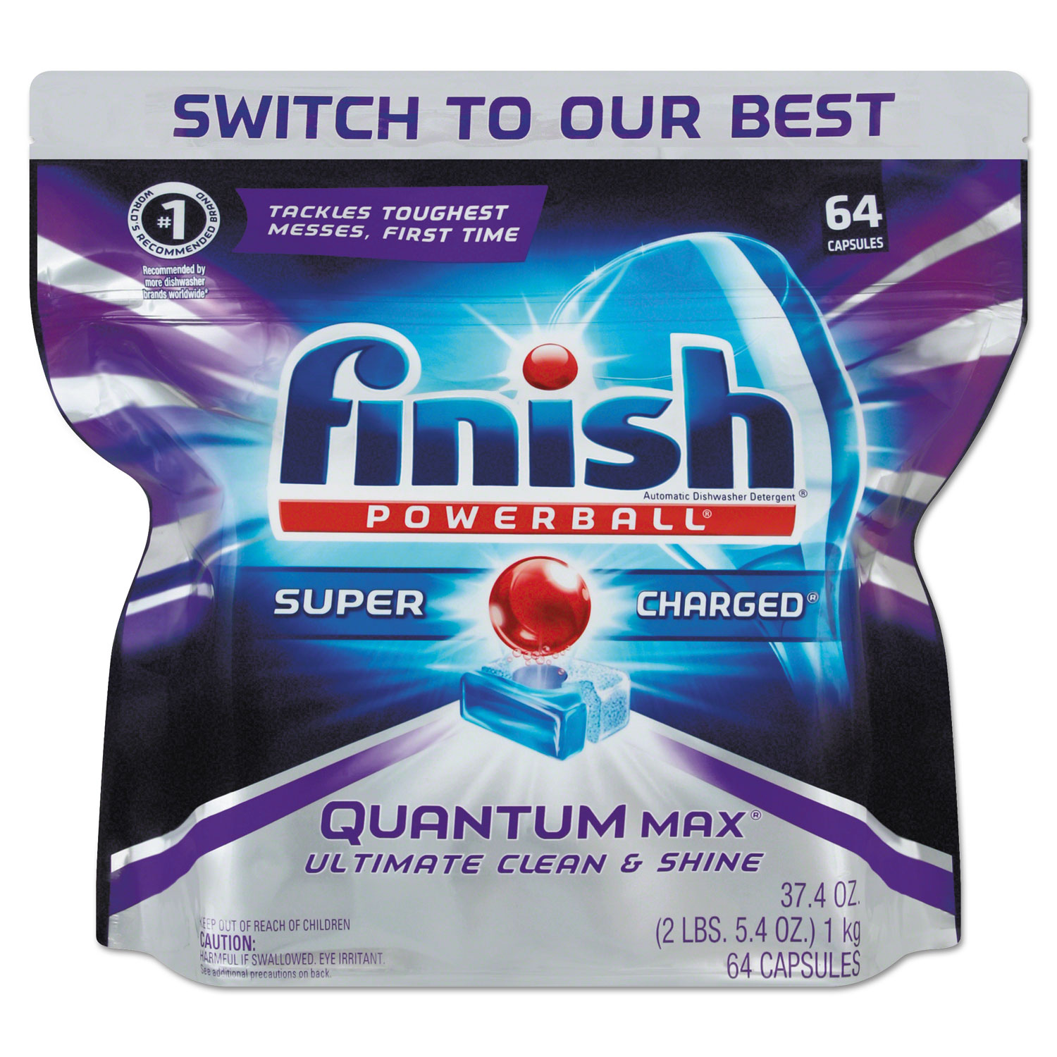 Powerball Quantum Max Dishwasher Tabs, Fresh, 64/Pack, 4/Carton