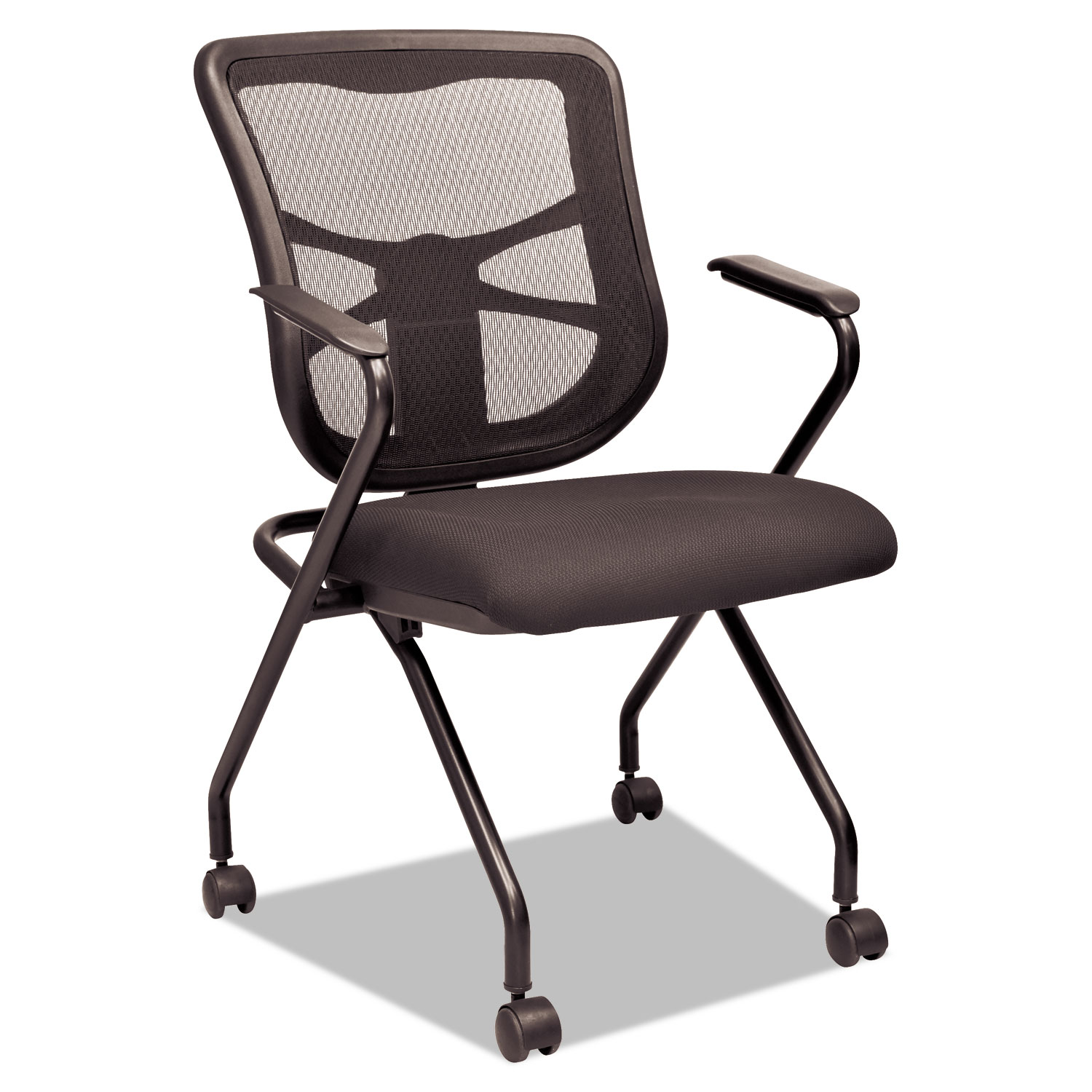  Alera ALEEL4914 Alera Elusion Mesh Nesting Chairs, Padded Arms, Black Seat/Black Back, Black Base, 2/Carton (ALEEL4914) 