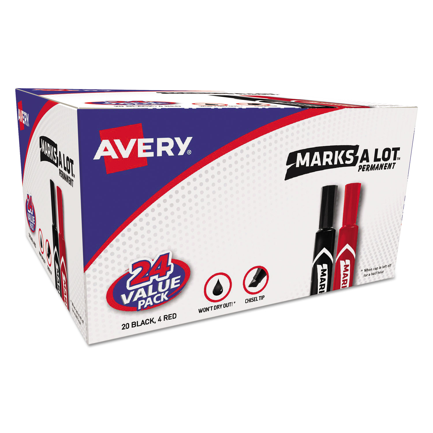  Avery 98187 MARKS A LOT Regular Desk-Style Permanent Marker Value Pack, Broad Chisel Tip, Assorted Colors, 24/Pack (AVE98187) 